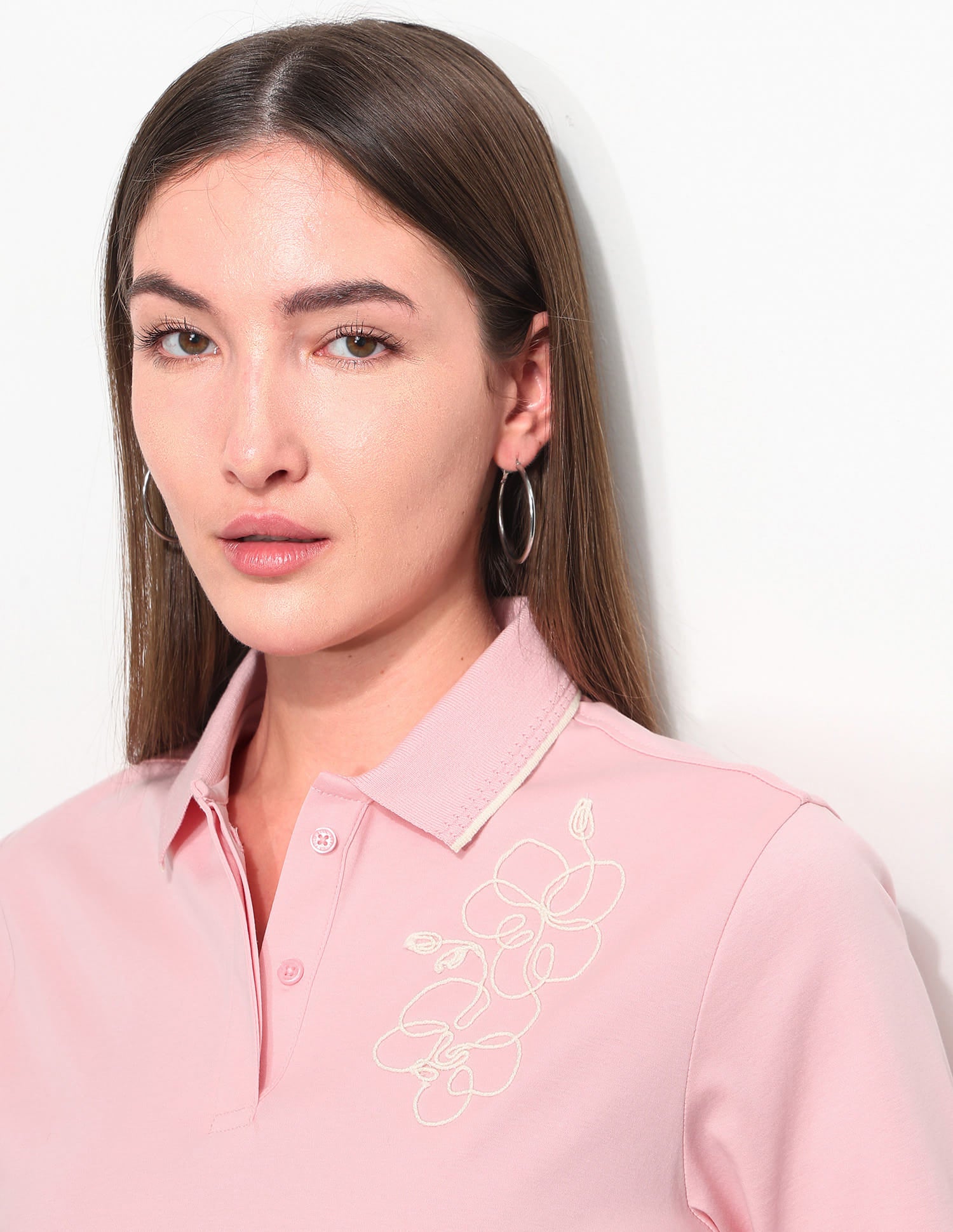Boxy Fit Floral Embroidered Polo Shirt Pink - U.S. Polo Assn. India | Large