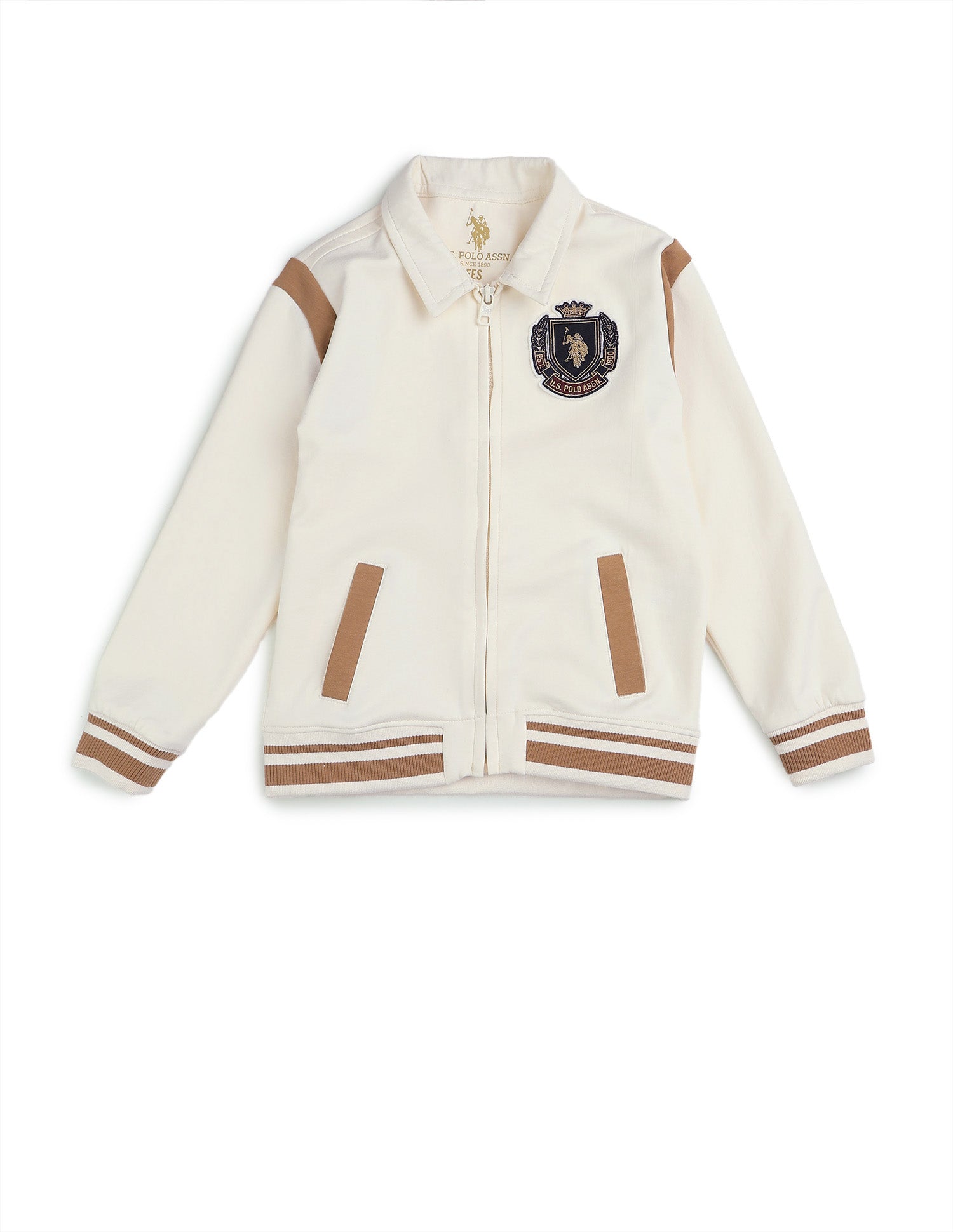 Boys Solid Regular Fit Sweatshirt Off White - U.S. POLO ASSN. | Large