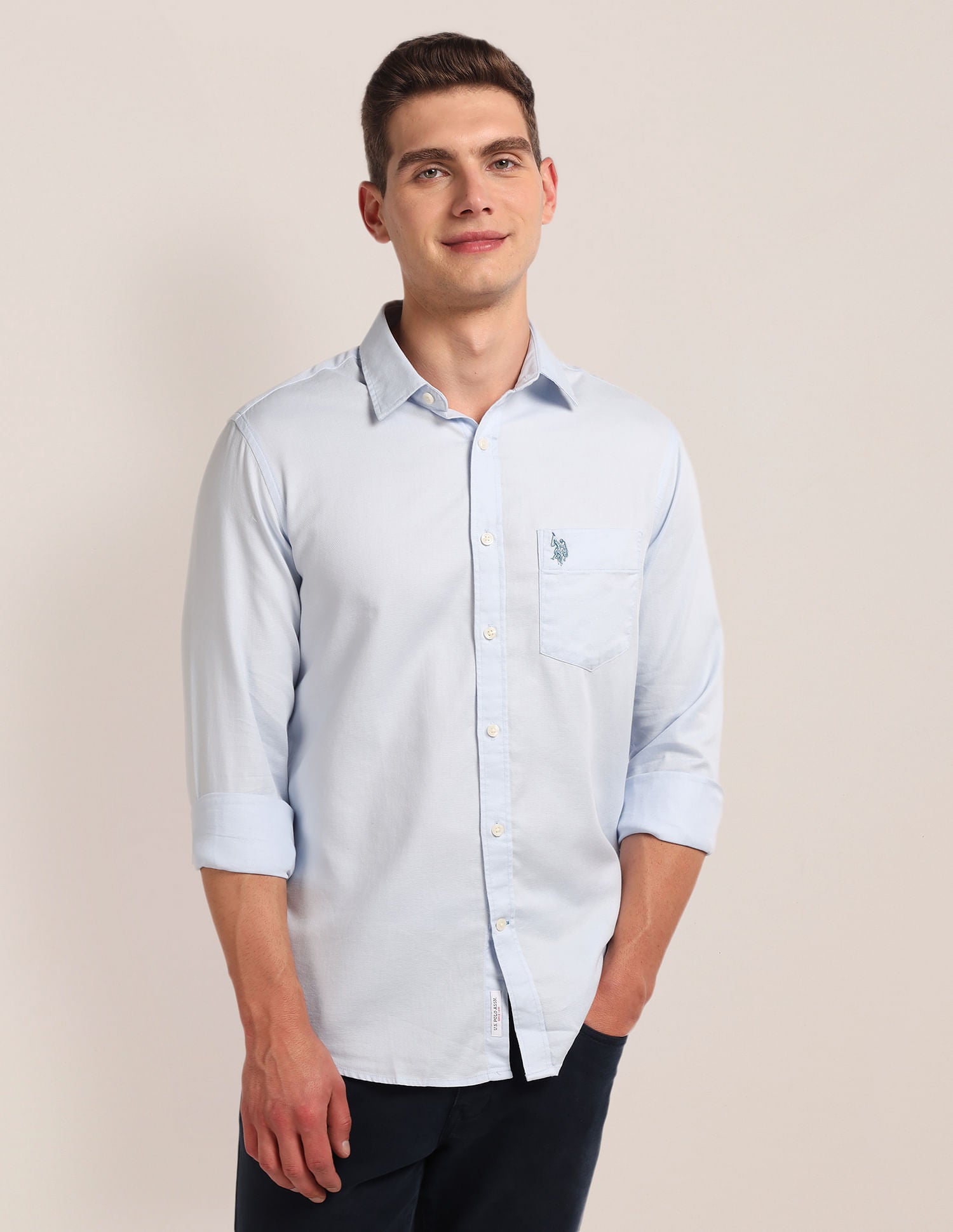 Regular Fit Dobby Shirt Blue - U.S. Polo Assn. India | Large