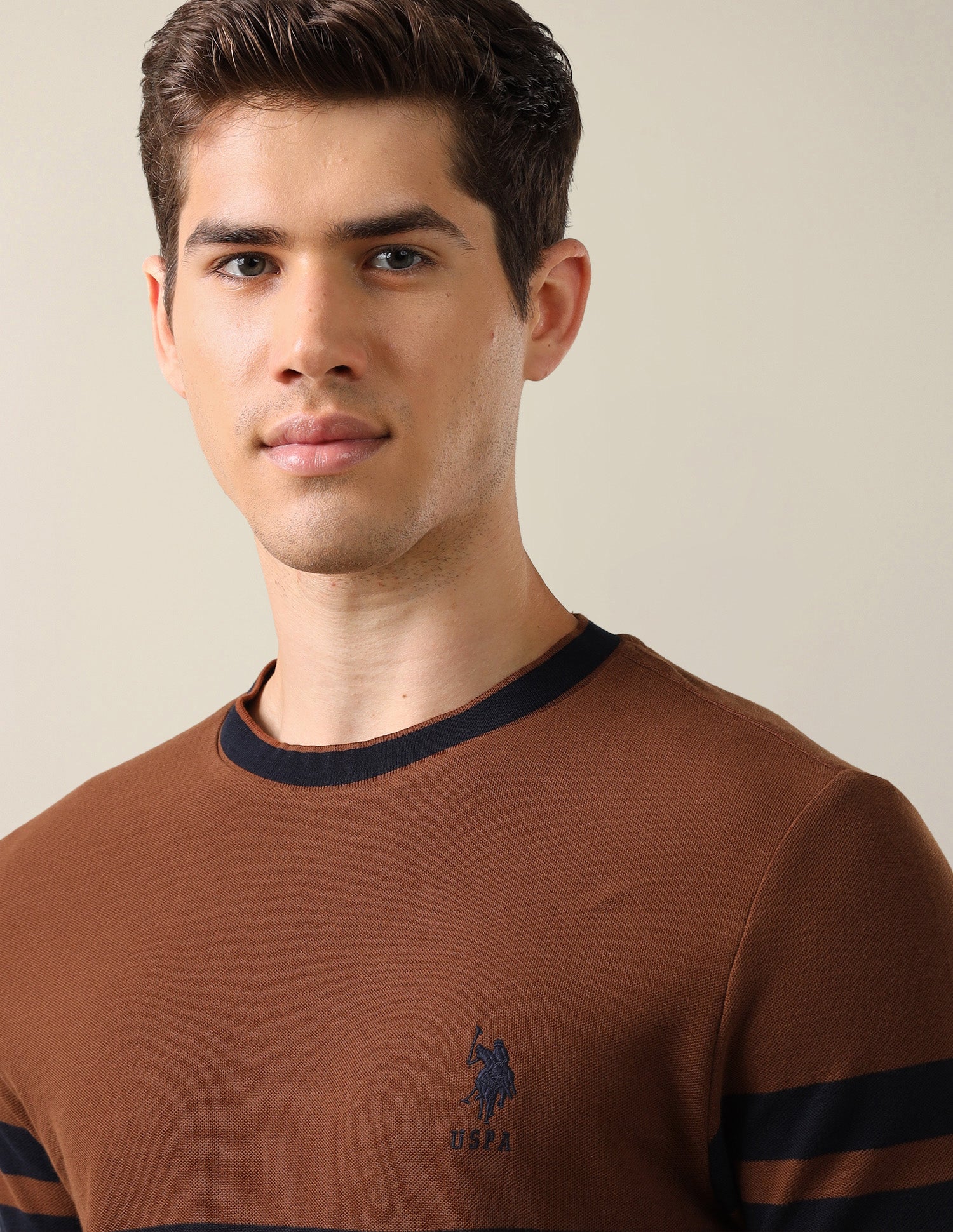 Colourblocked Slim Fit T-Shirt Brown - U.S. Polo Assn. India | Large