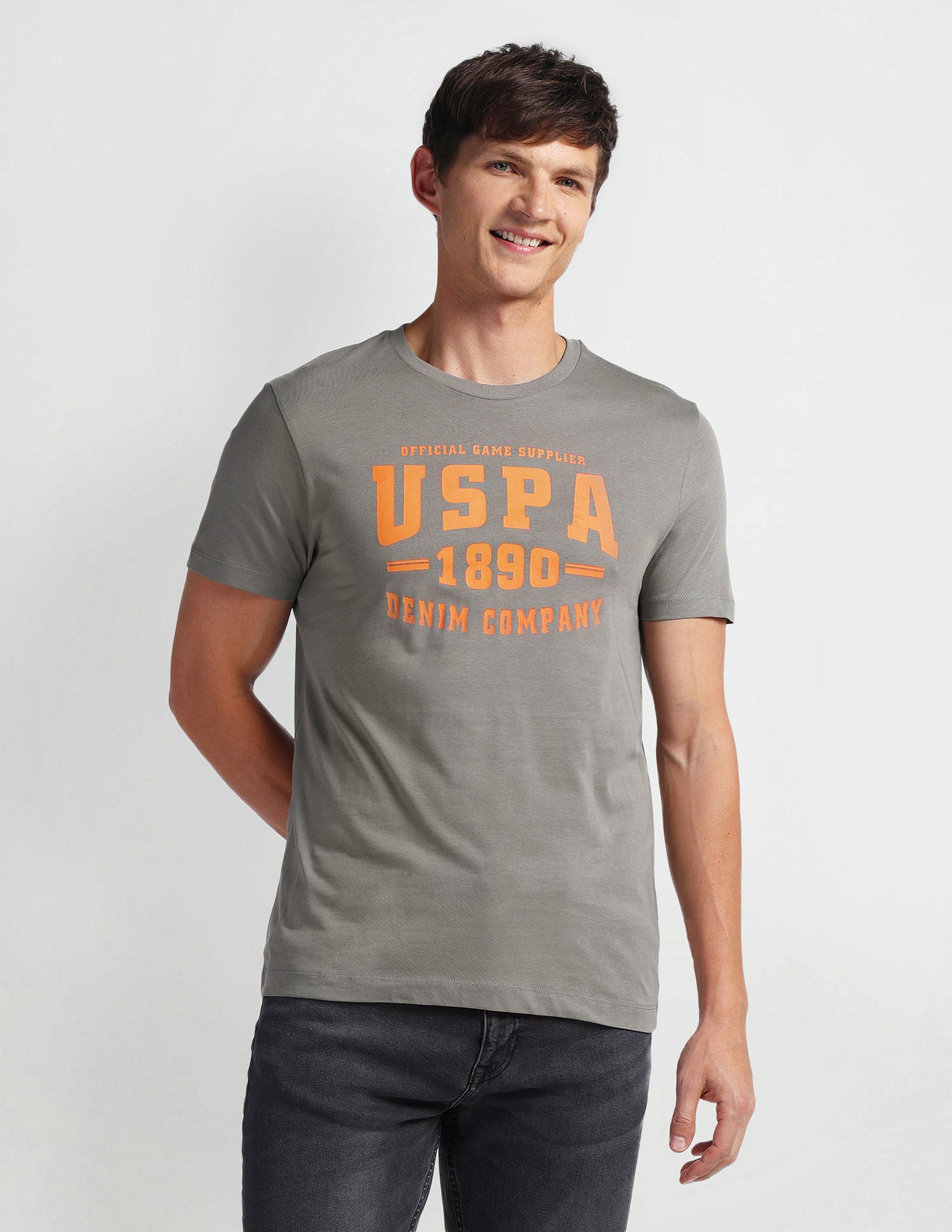Brand Print Muscle Fit T-Shirt Dark Grey - U.S. POLO ASSN. | Large