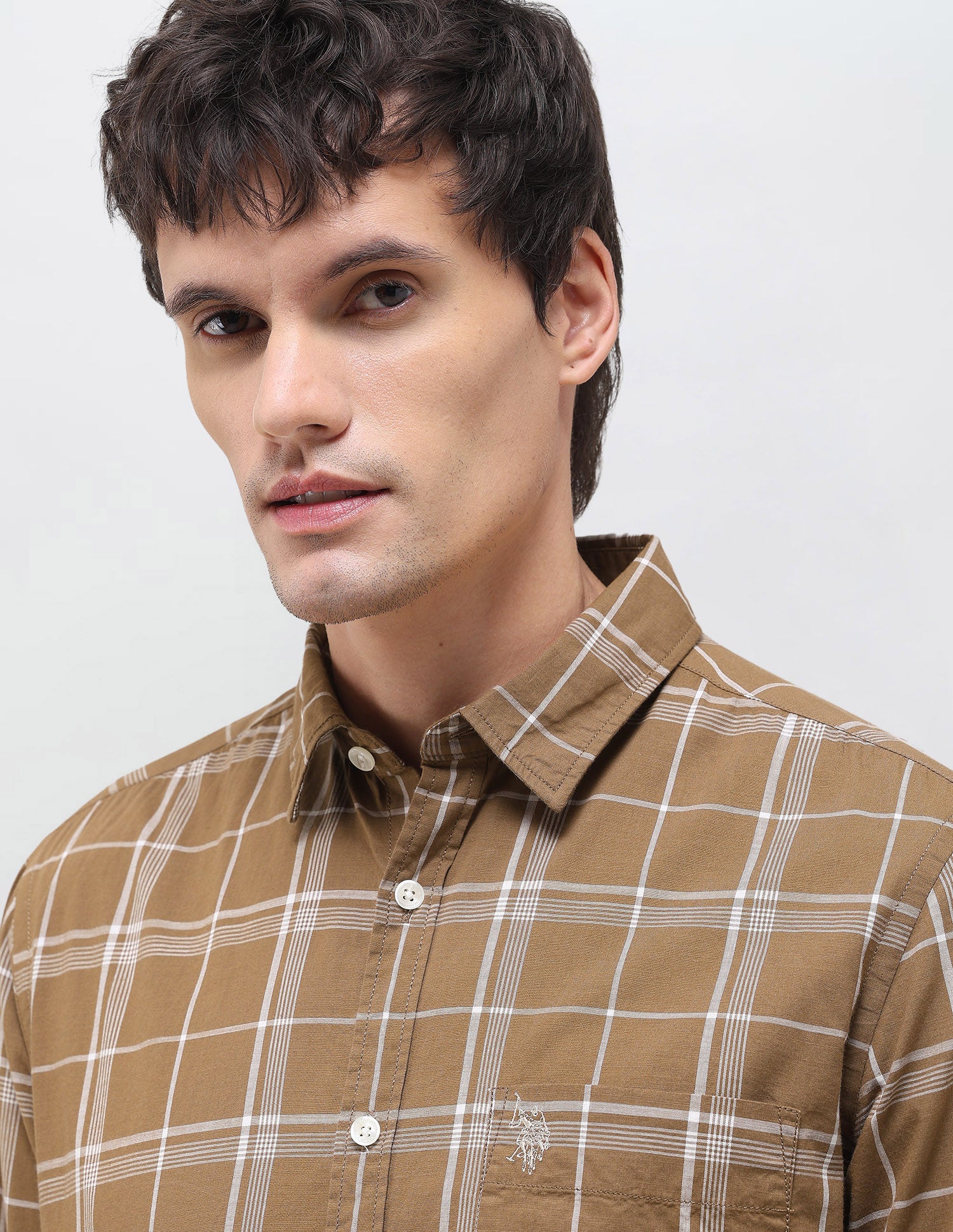 Grid Tattersall Checked Regular Fit Shirt Light Brown - U.S. Polo Assn. India | Large