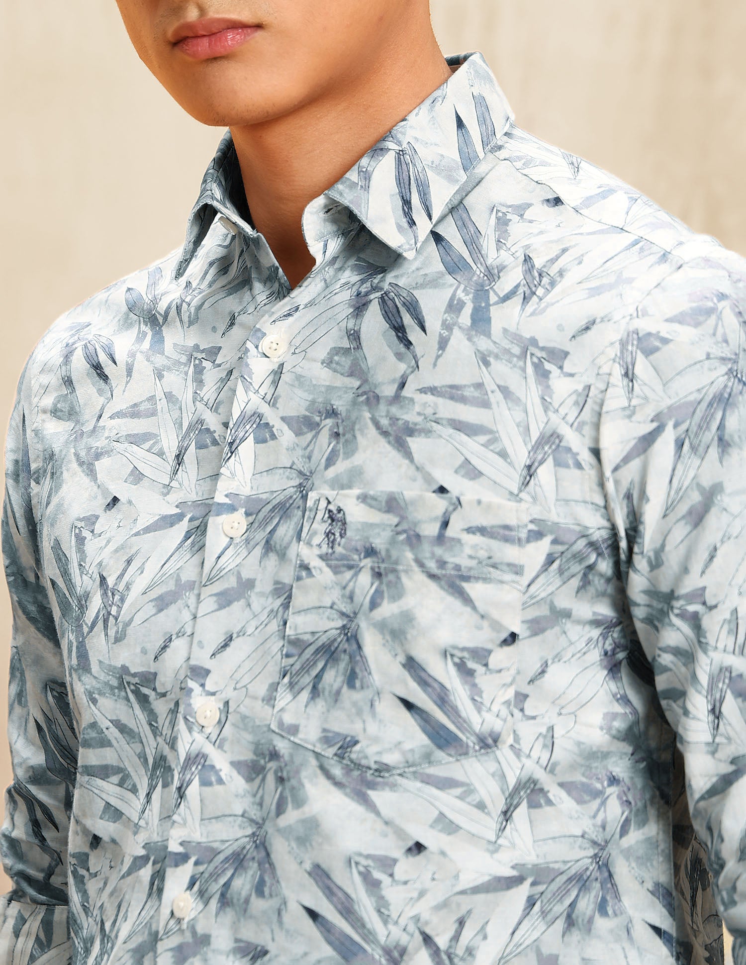 Tropical Printed Tailored Fit Shirt Blue - U.S. POLO ASSN. | Large