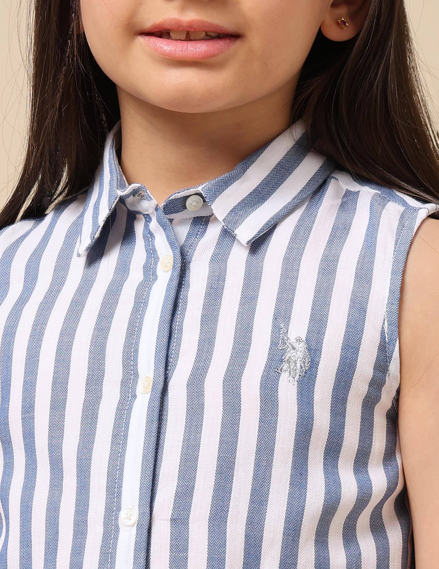 Vertical Stripe Herringbone Top Blue - U.S. Polo Assn. India | Large