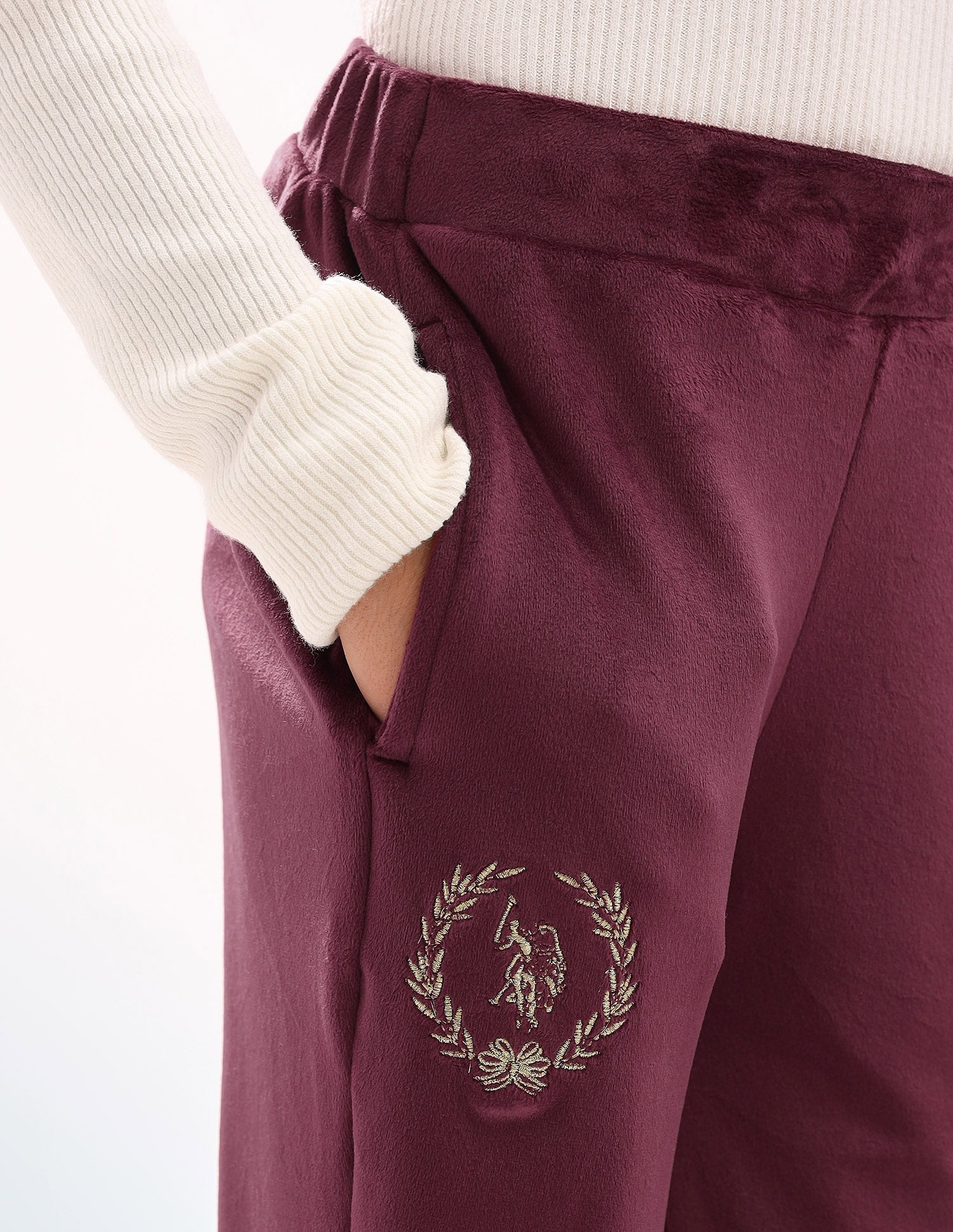 Girls Solid Regular Fit Flared Track Pants Wine - U.S. POLO ASSN. | Large