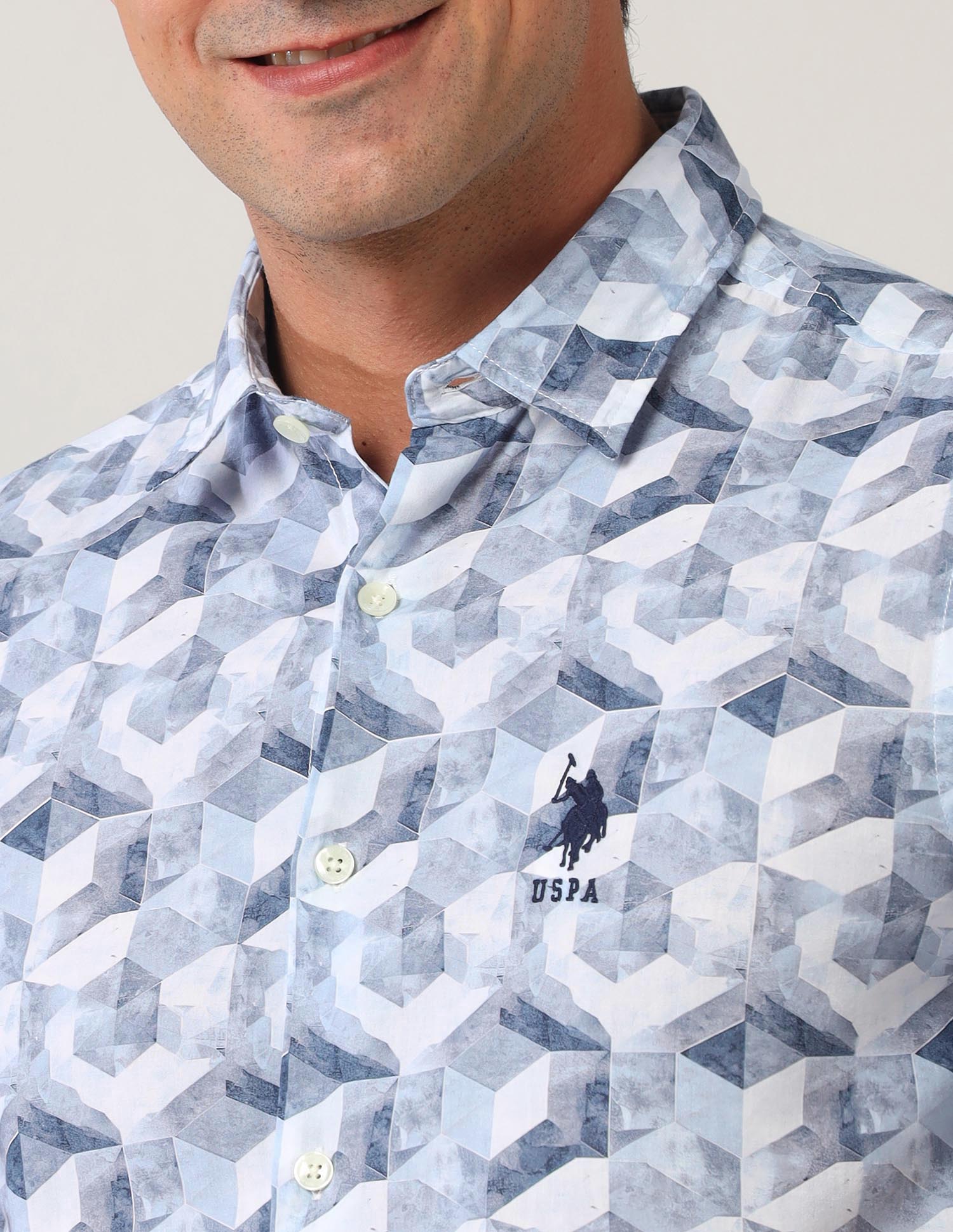 Geometric Regular Fit Shirt Blue - U.S. Polo Assn. India | Large