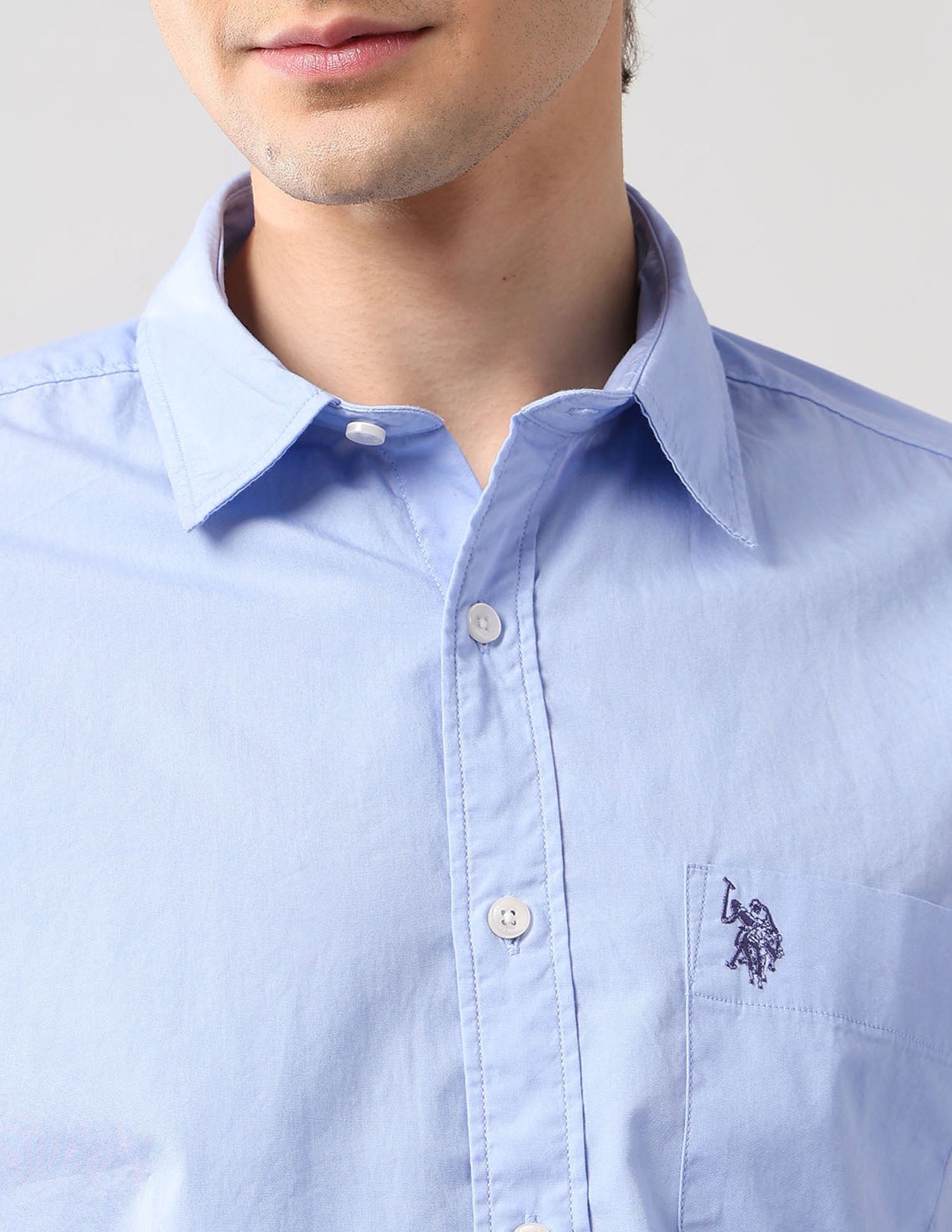 Pure Cotton Regular Fit Shirt Light Blue - U.S. Polo Assn. India | Large