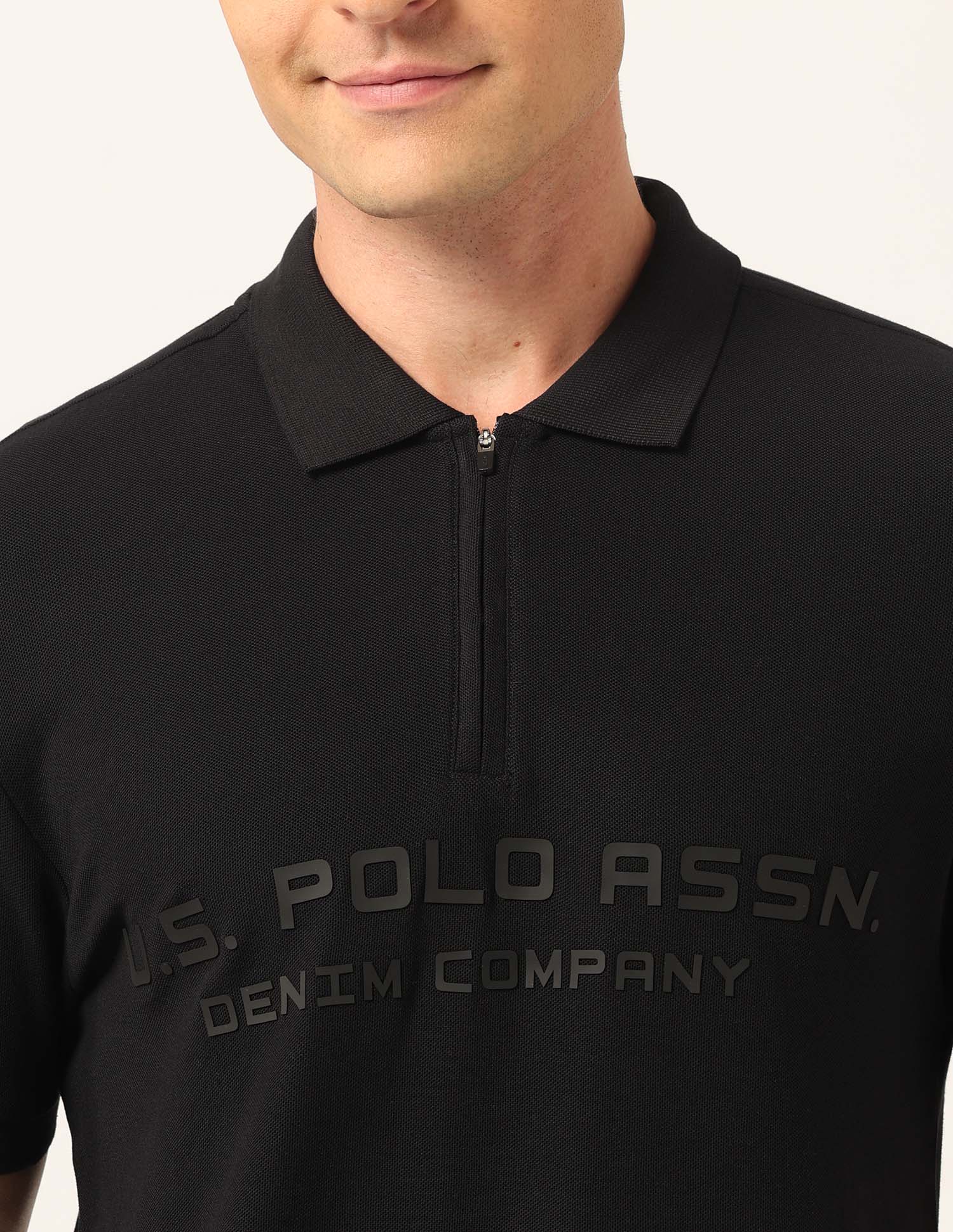 Brand Printed Muscle Fit Polo Shirt Black - U.S. Polo Assn. India | Large