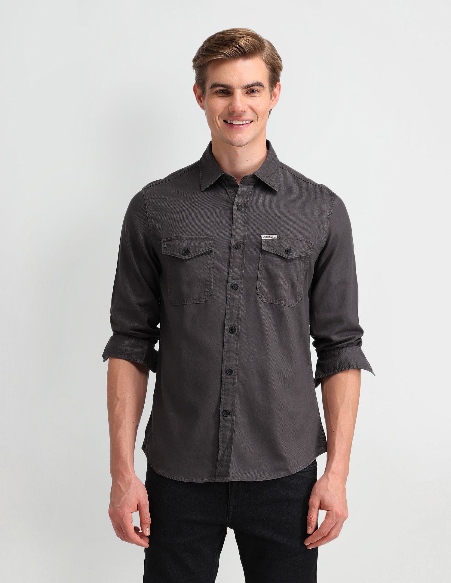Slim Fit Cavalry Twill Shirt Dark Grey - U.S. Polo Assn. India | Large