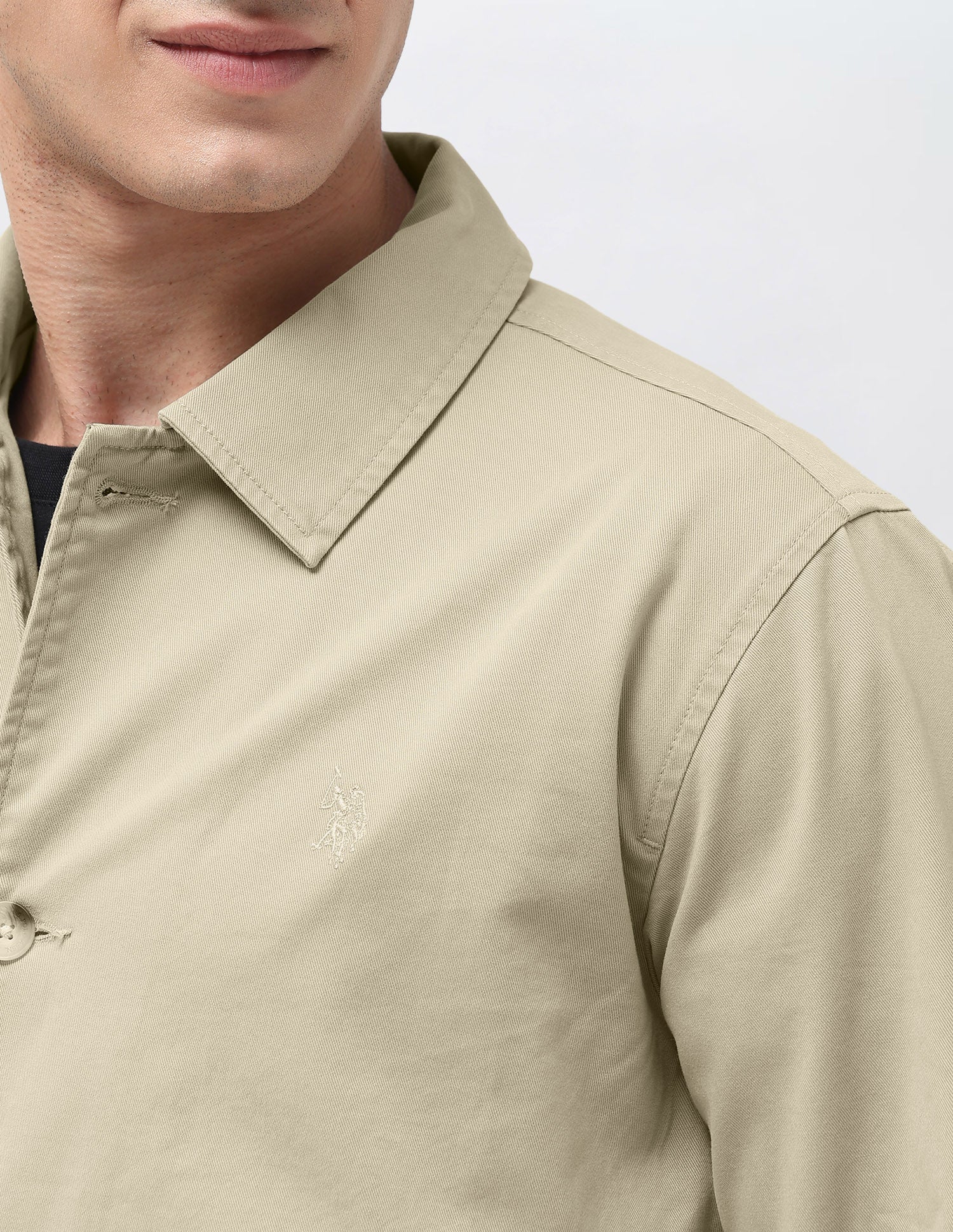 Solid Regular Fit Shacket Khaki - U.S. Polo Assn. India | Large