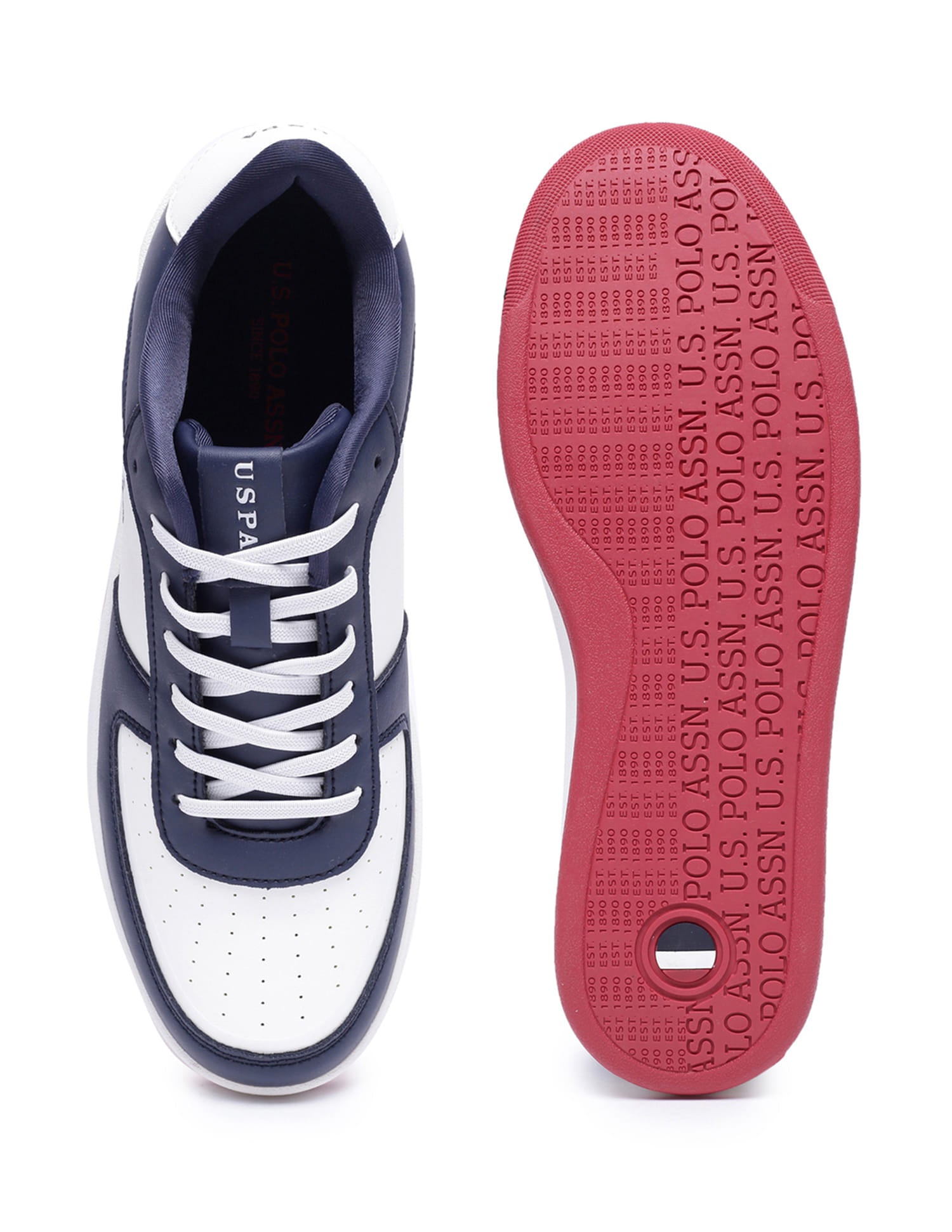 Colour Block Perforated Rein Sneakers Dark Blue and White - U.S. Polo Assn. India | Large