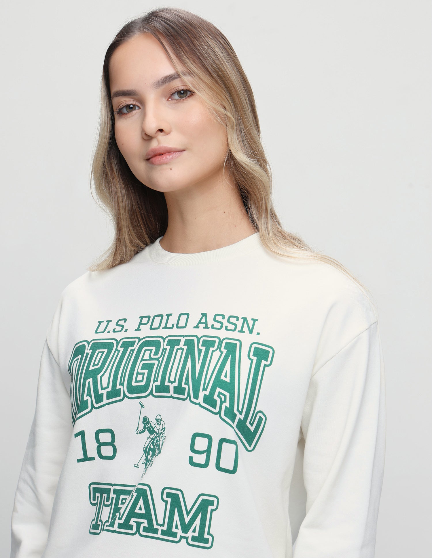 Graphic Brand Printed Relaxed Fit Sweatshirt Off White - U.S. Polo Assn. India | Large