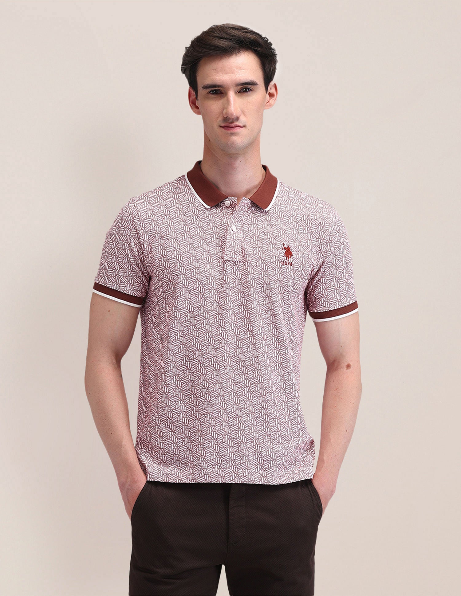 Slim Fit Geometric Polo Shirt Red - U.S. Polo Assn. India | Large