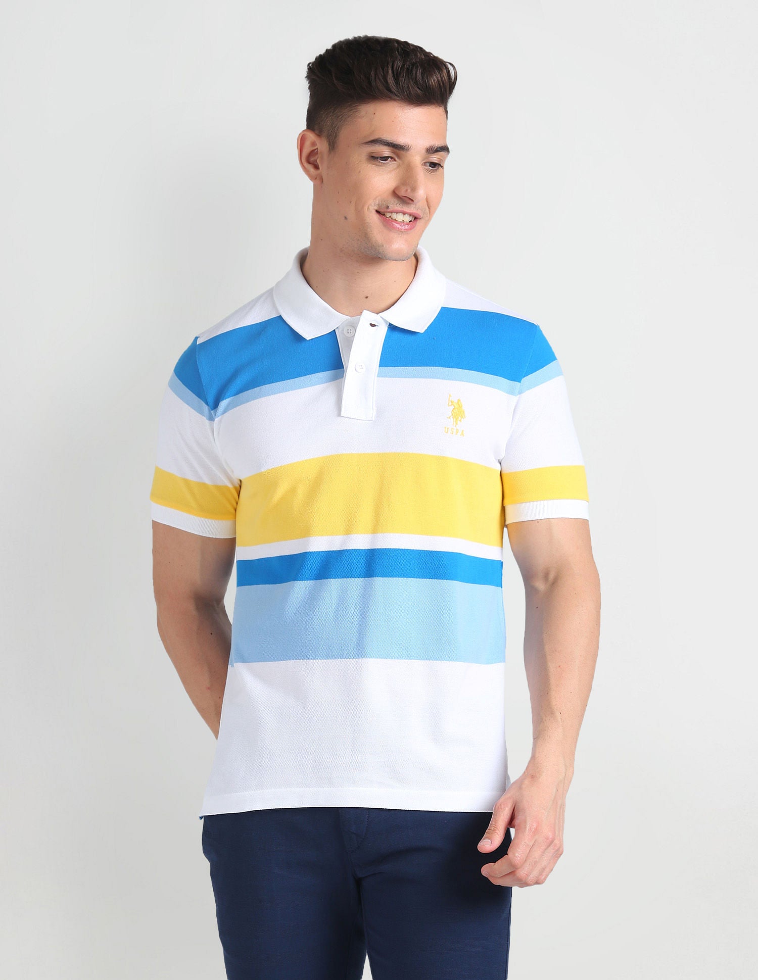 Horizontal Stripe Slim Polo Shirt White - U.S. Polo Assn. India | Large