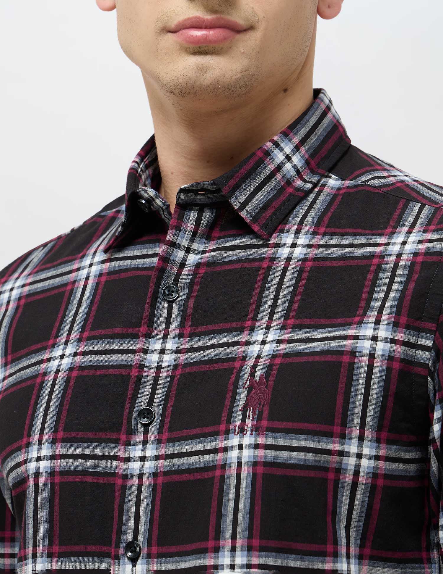 Grid Tattersall Checked Regular Fit Shirt Black - U.S. POLO ASSN. | Large