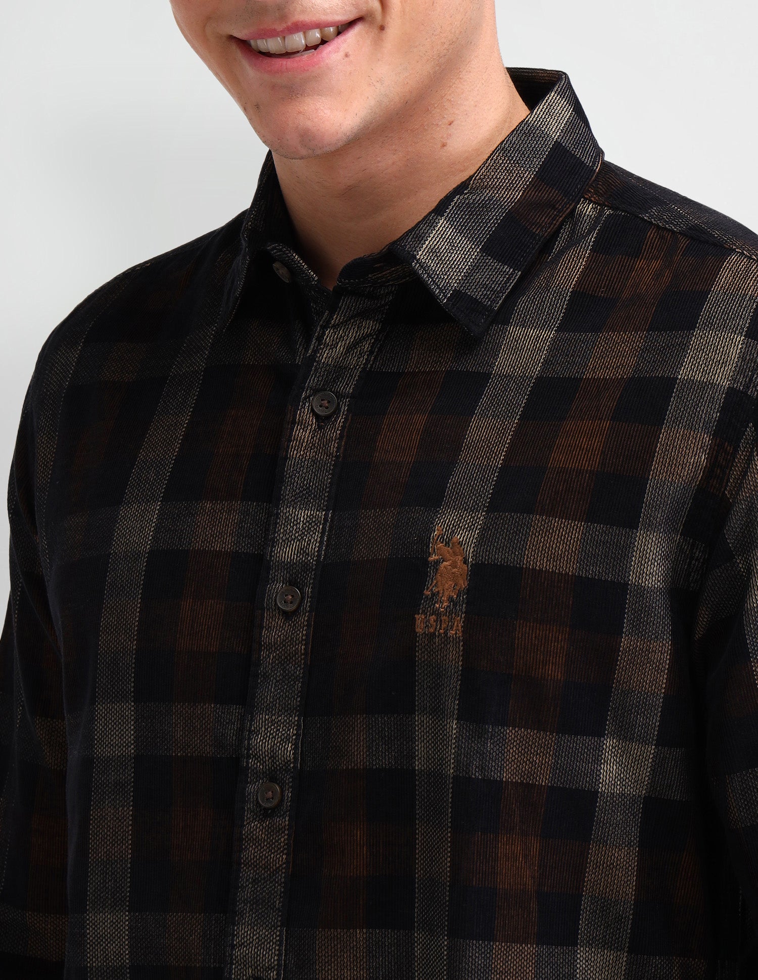 Plaid Checked Slim Fit Cotton Shirt Brown - U.S. Polo Assn. India | Large