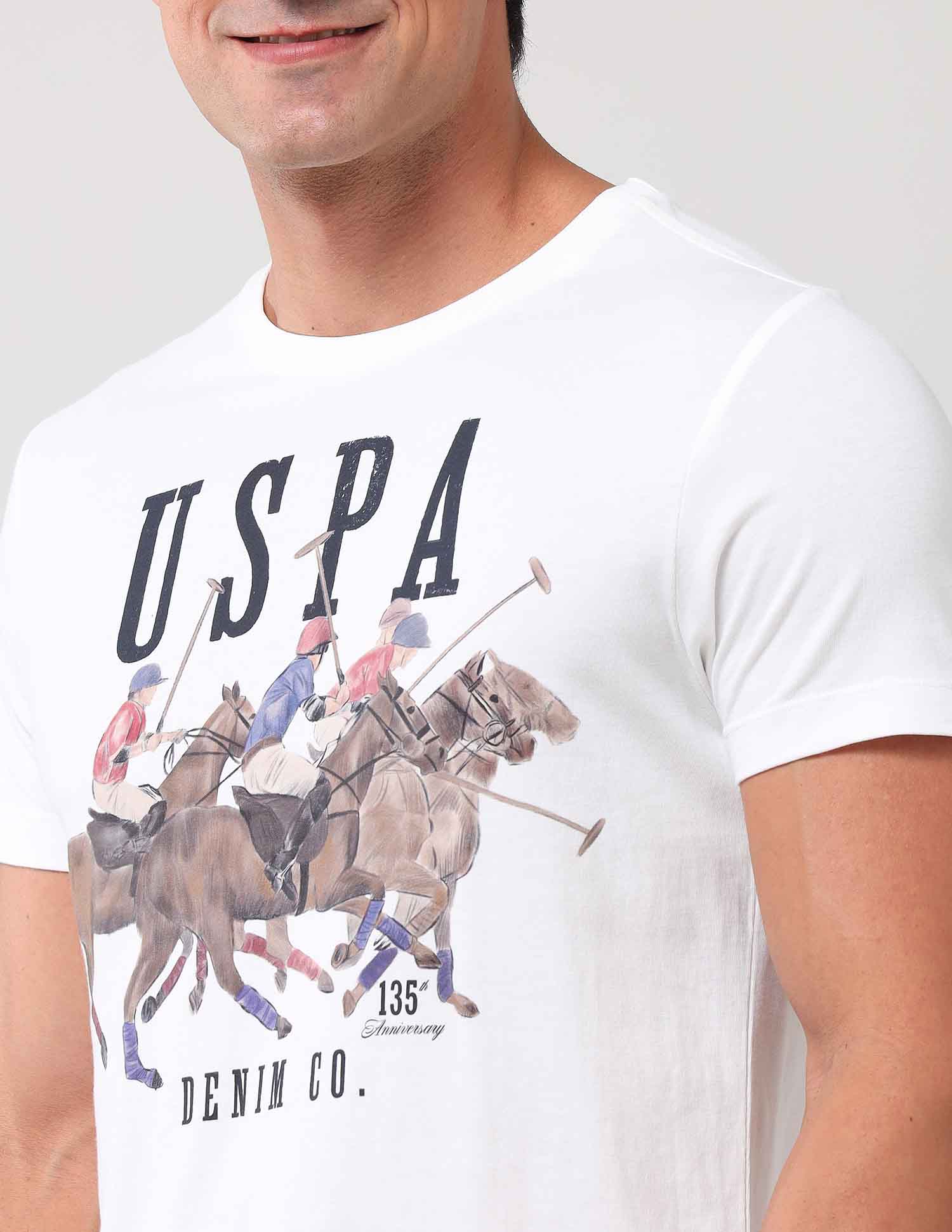 Brand Printed Muscle Fit T-Shirt Ivory - U.S. Polo Assn. India | Large