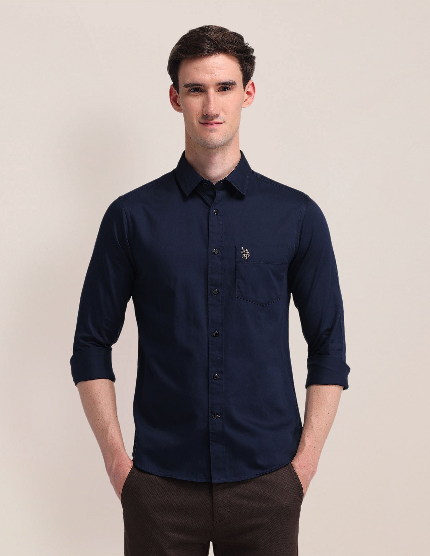 Solid Slim Fit Shirt Navy - U.S. Polo Assn. India | Large