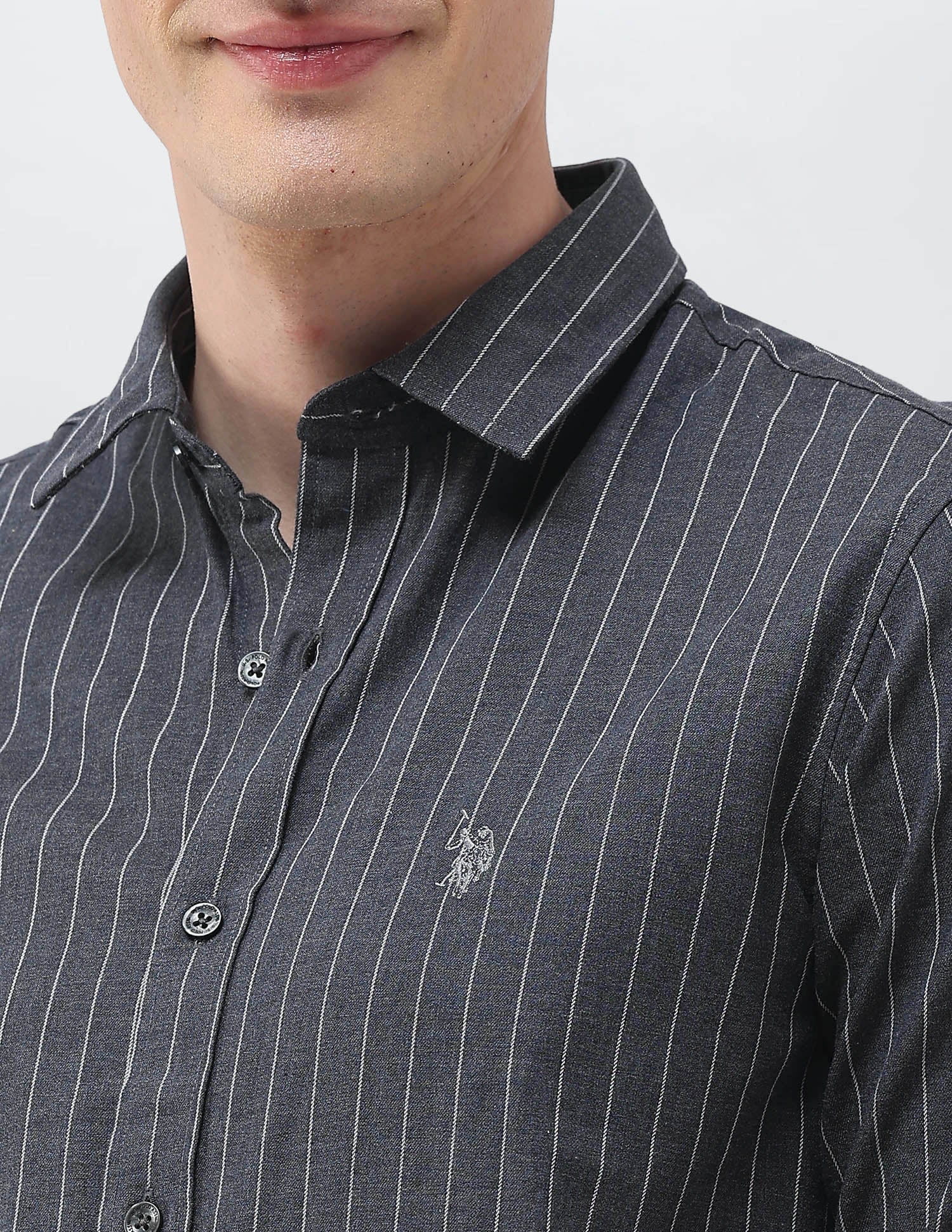 Twill Vertical Striped Shirt Dark Grey - U.S. Polo Assn. India | Large