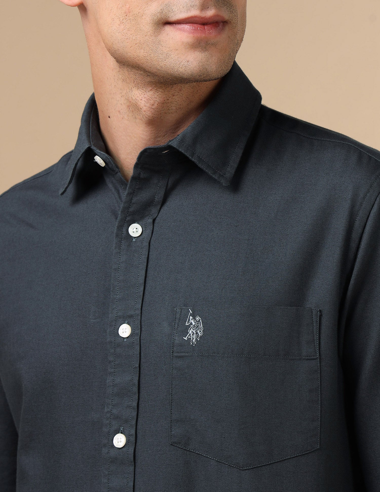 Tailored Fit Pure Cotton Shirt Dark Grey - U.S. Polo Assn. India | Large