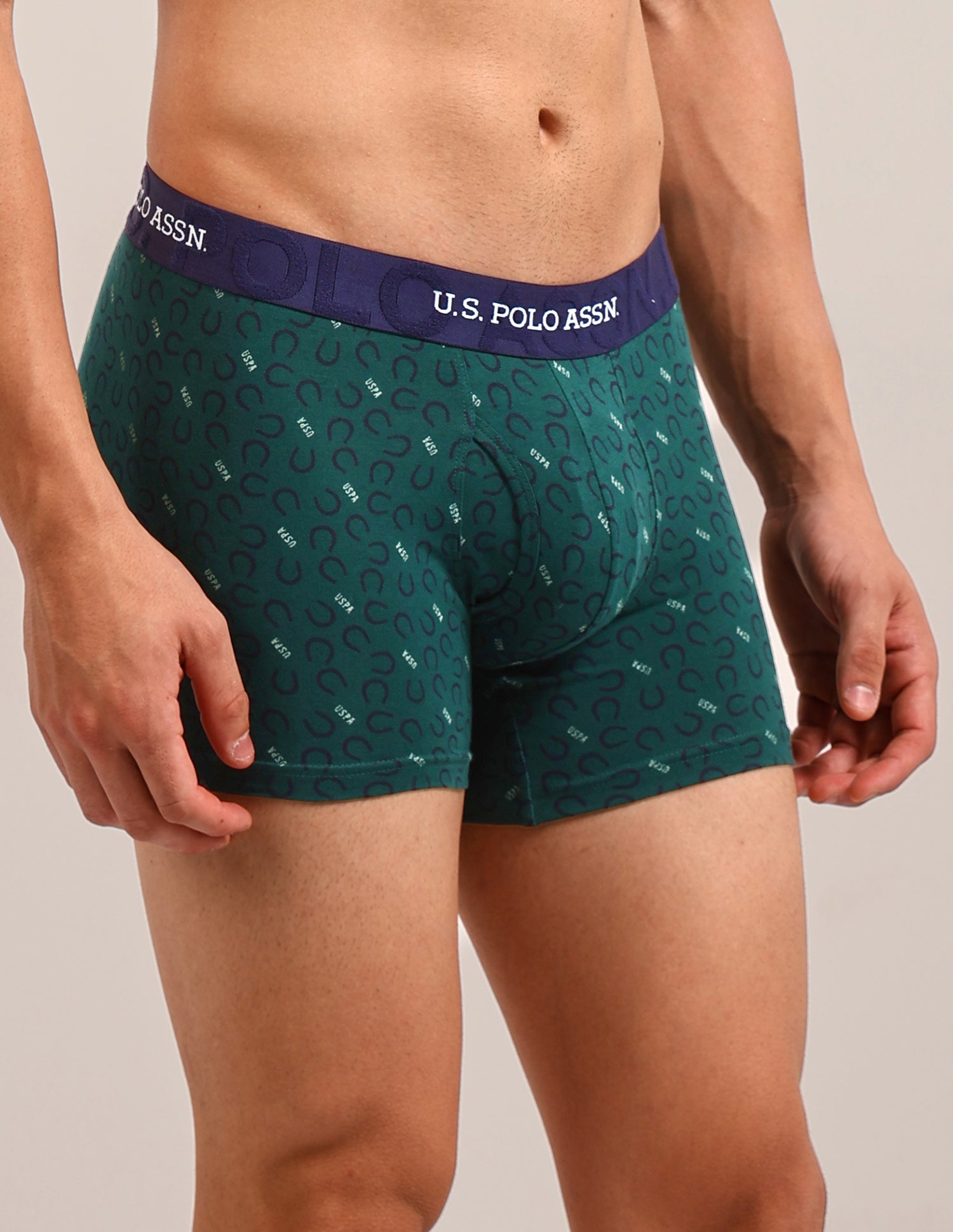Printed Cotton Stretch Essential OET22 Long Trunk - Pack Of 2 Bistro Green/Pale Olive Green - U.S. Polo Assn. India | Large