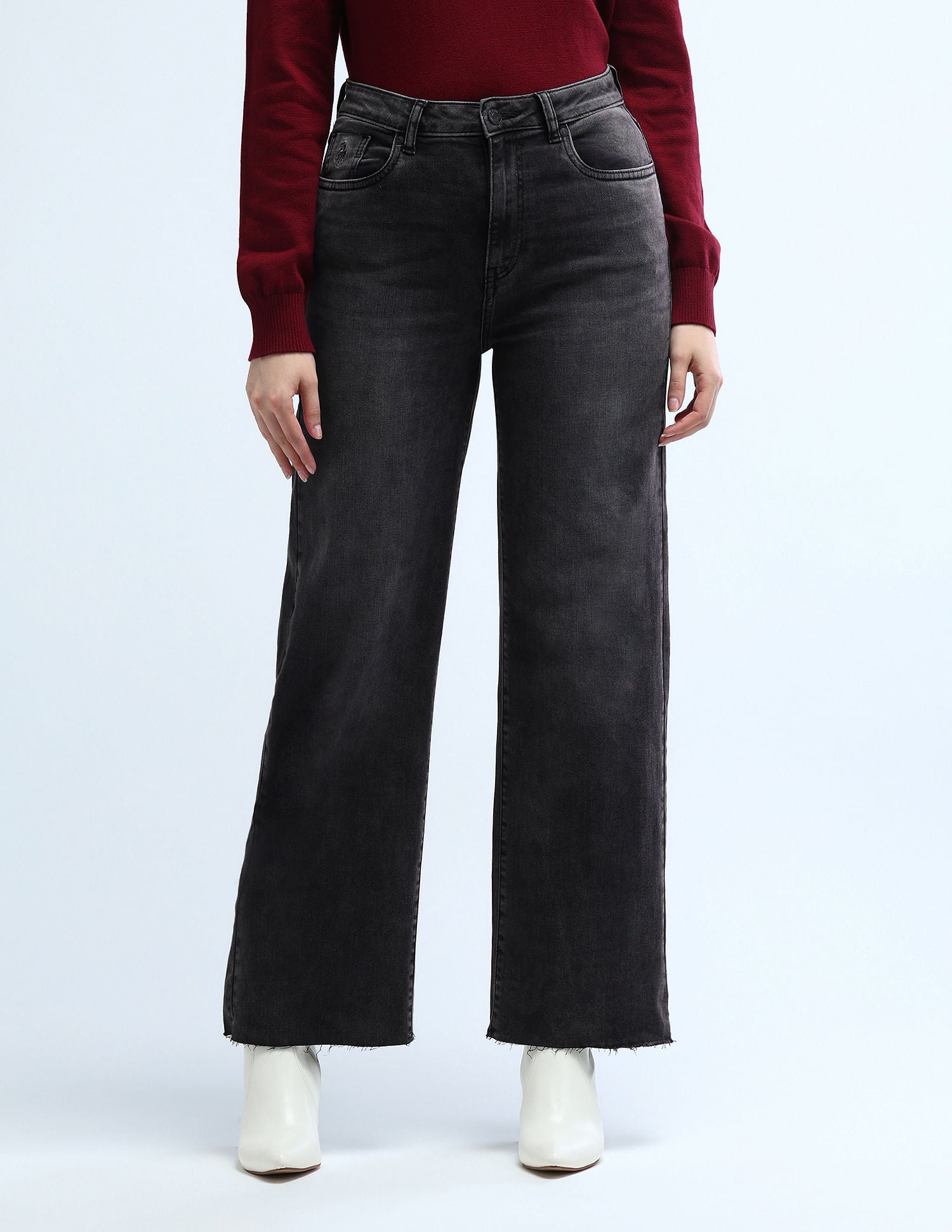 High Rise Wideleg Stretchable Jeans Dark Grey - U.S. POLO ASSN. | Large