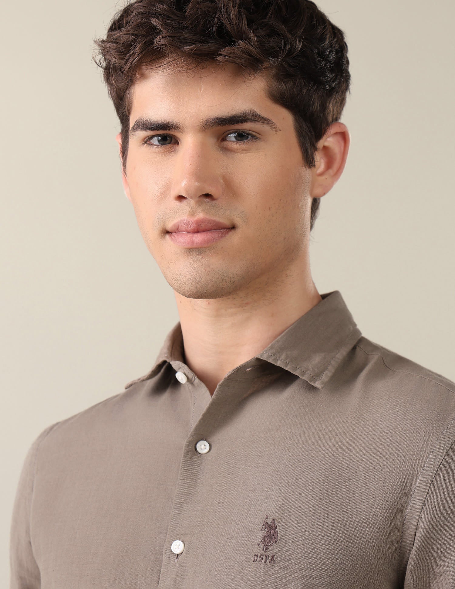 Solid Regular Fit Shirt Brown - U.S. Polo Assn. India | Large