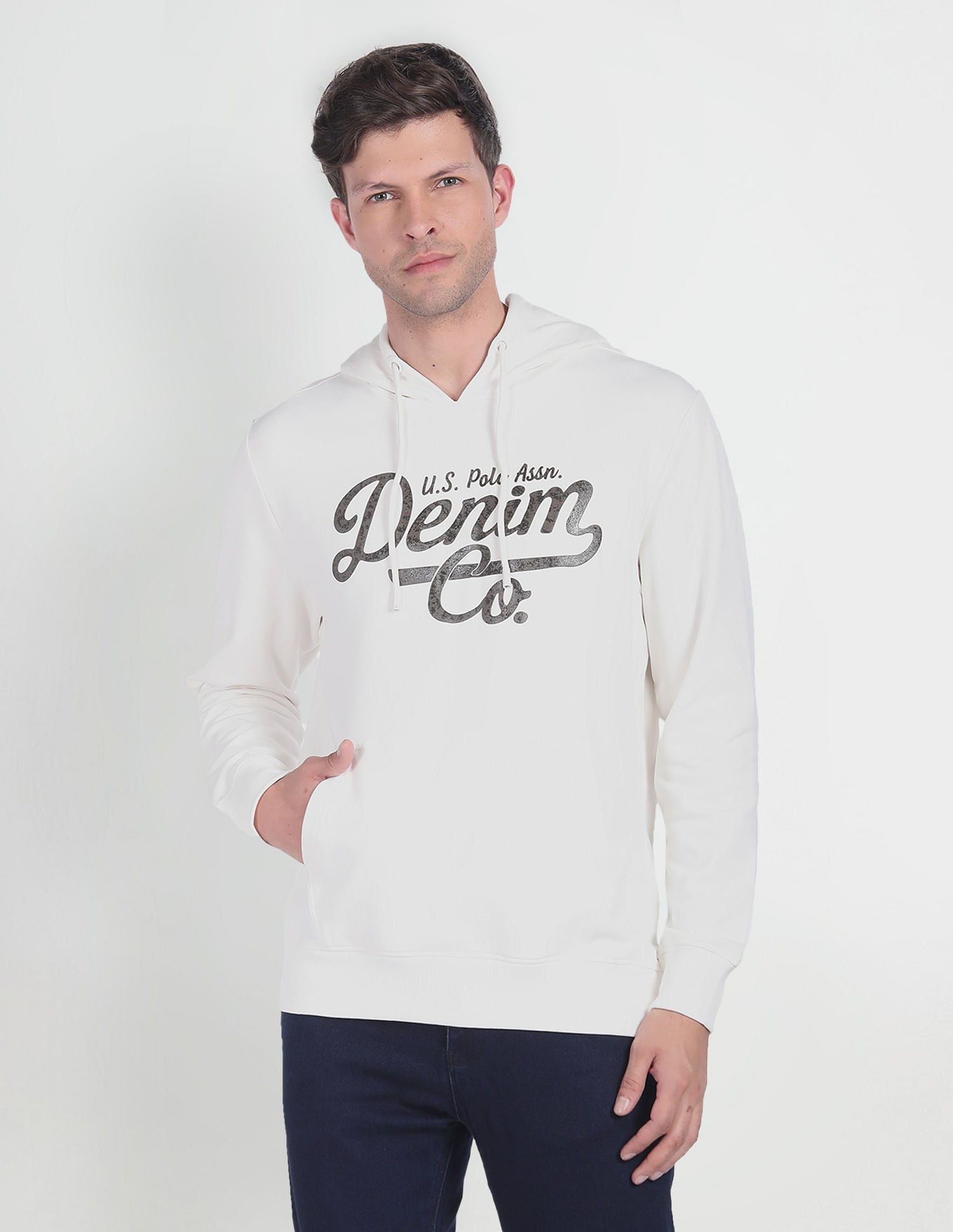 Brand Print Hooded Sweatshirt White - U.S. POLO ASSN. | Large