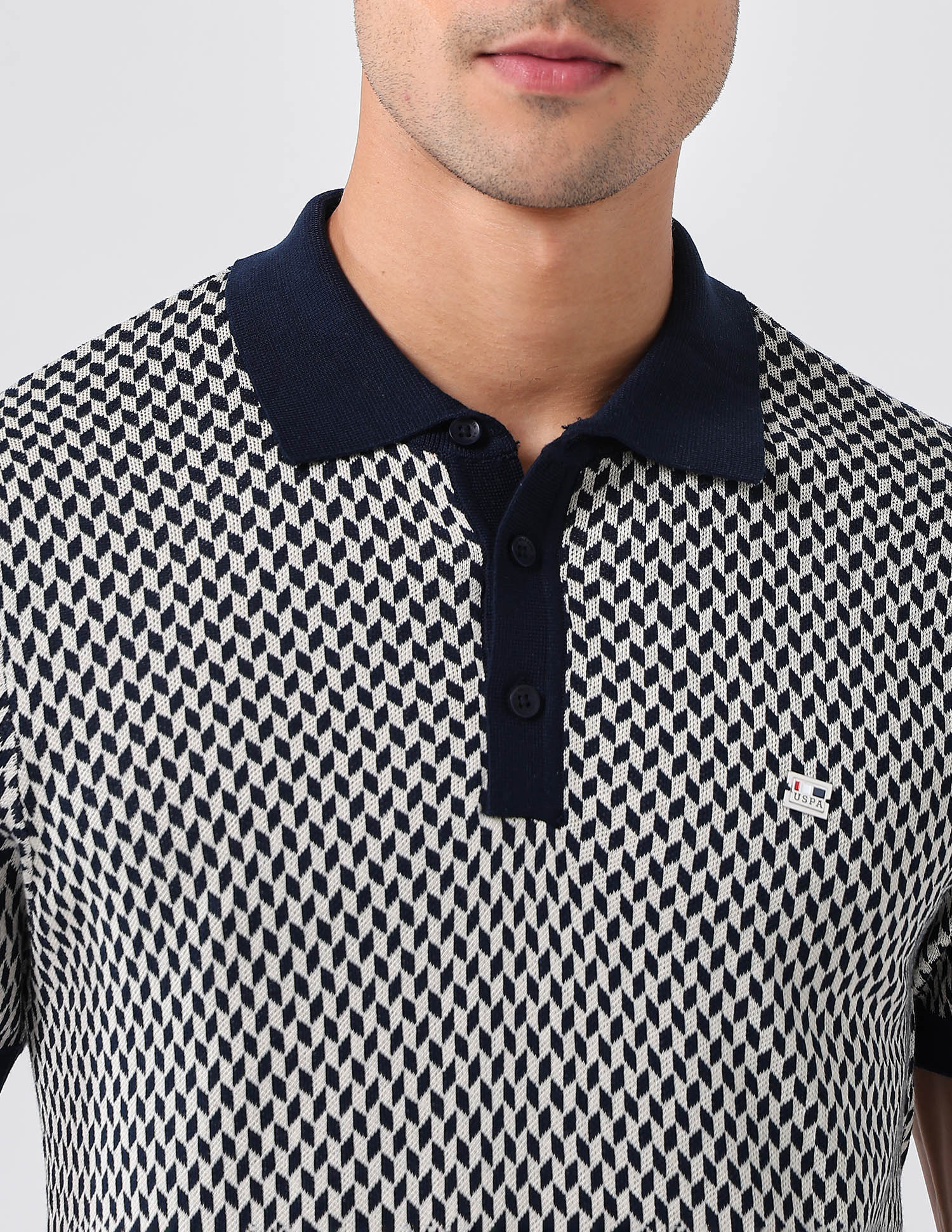 Self Design Geometric Regular Fit Polo Shirt Navy - U.S. POLO ASSN. | Large