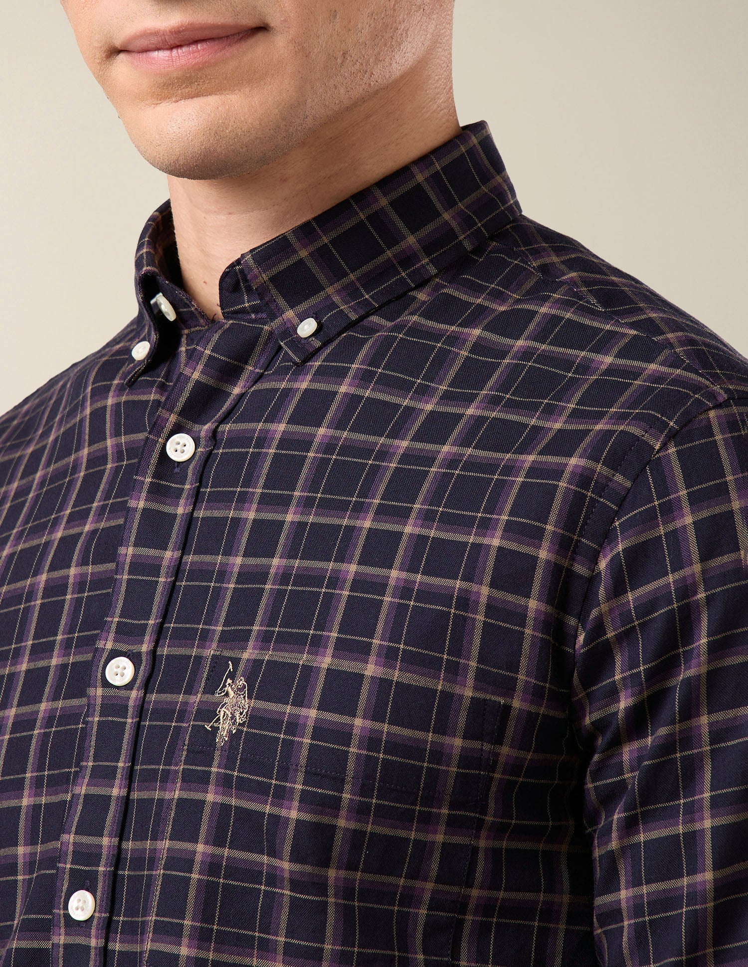Grid Tattersall Checked Button Down Shirt Dark Purple - U.S. Polo Assn. India | Large