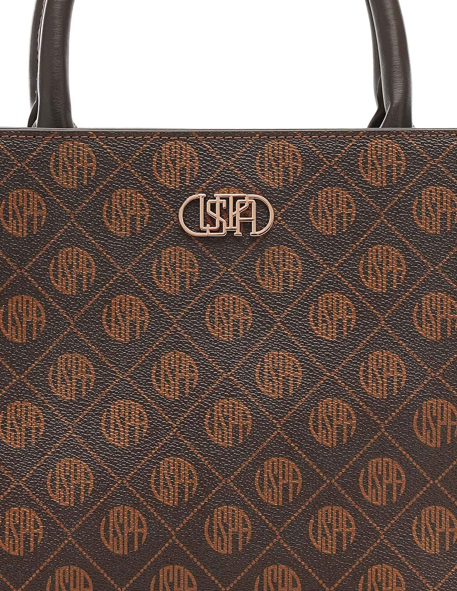 Bernice Monogram Satchel Bag Brown - U.S. Polo Assn. India | Large