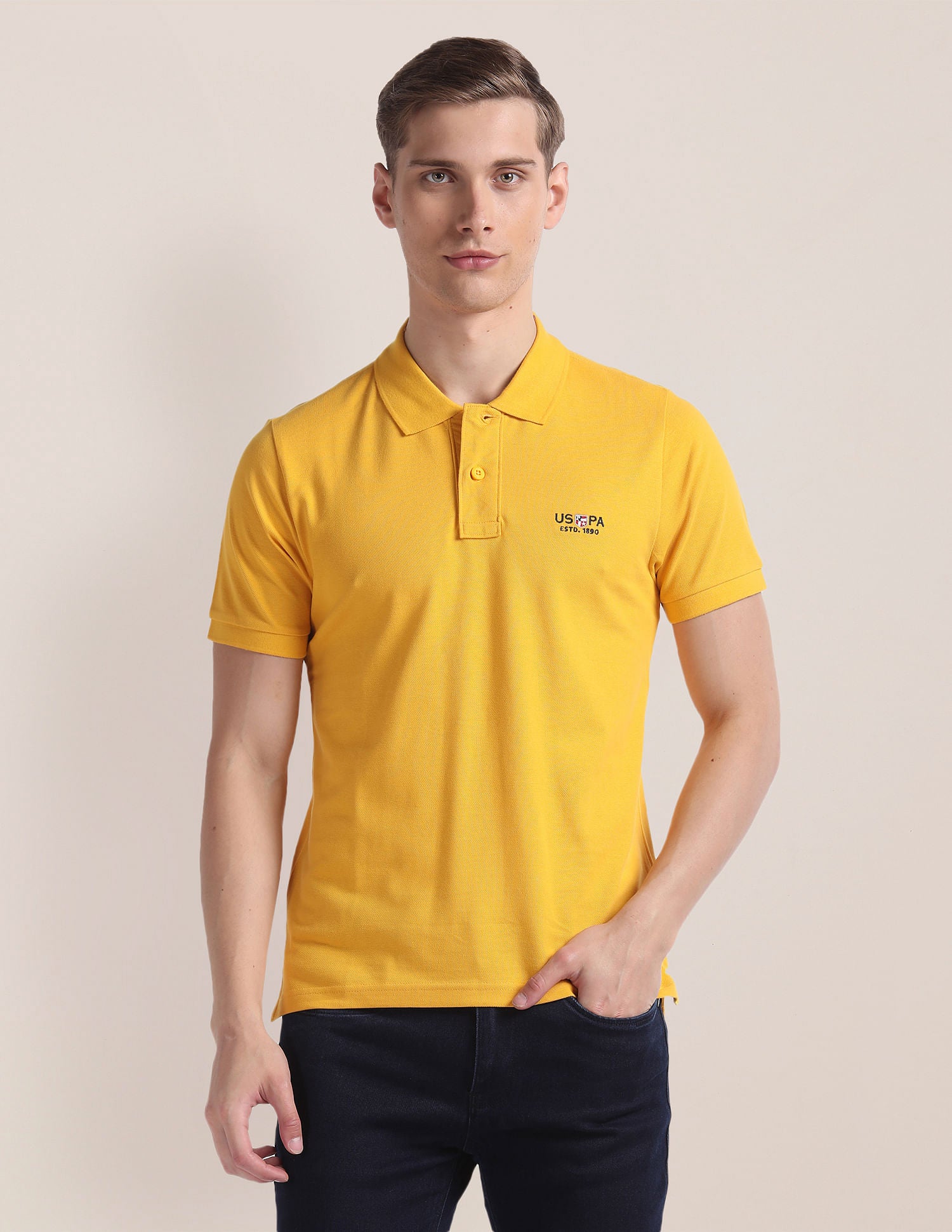 Cotton Solid Polo Shirt Yellow - U.S. Polo Assn. India | Large