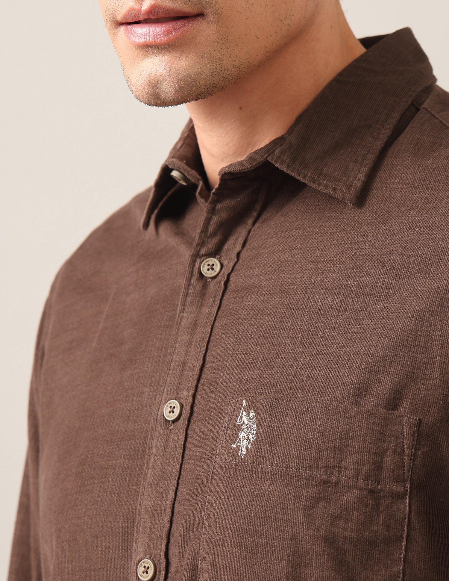 Solid Corduroy Shirt Brown - U.S. Polo Assn. India | Large