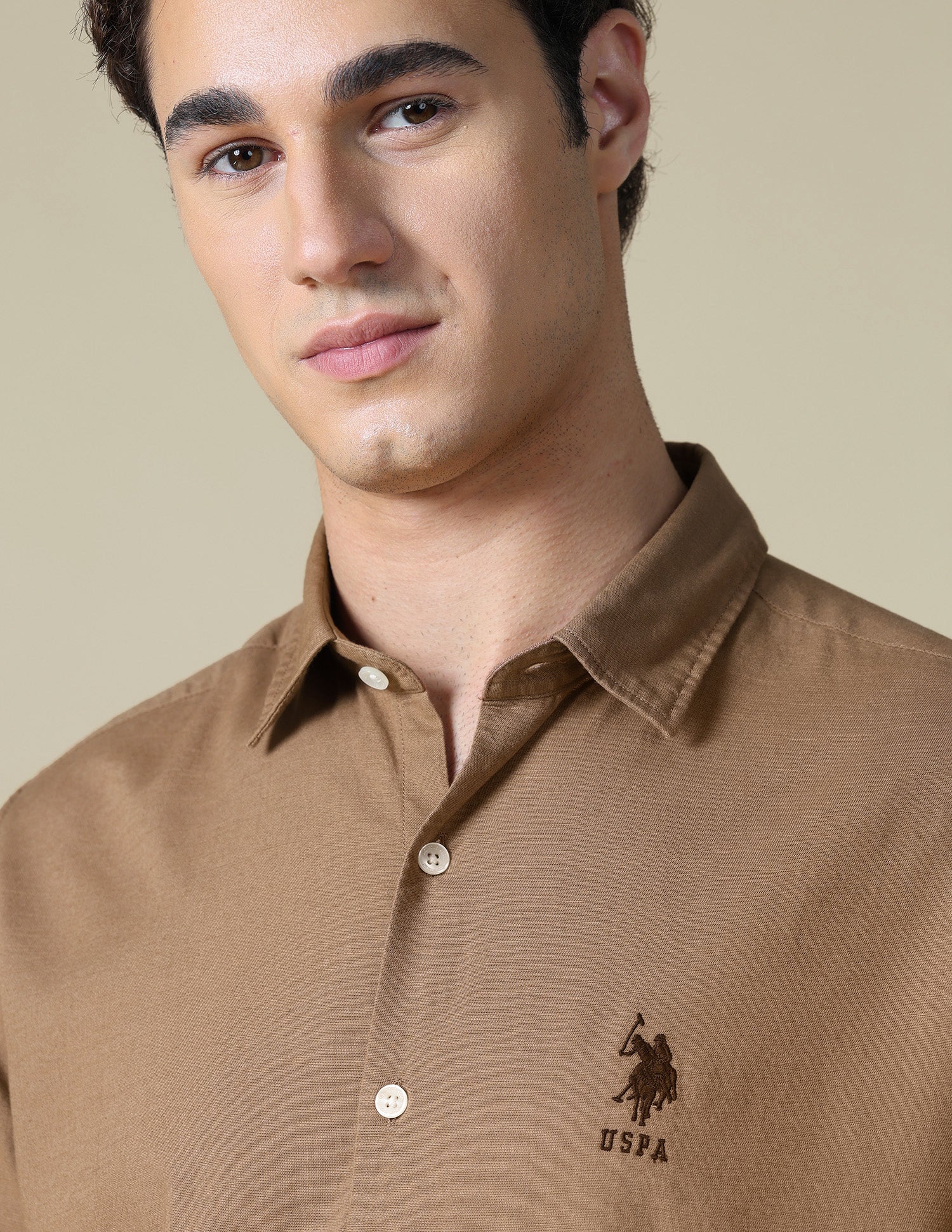 Solid Regular Fit Shirt Brown - U.S. Polo Assn. India | Large