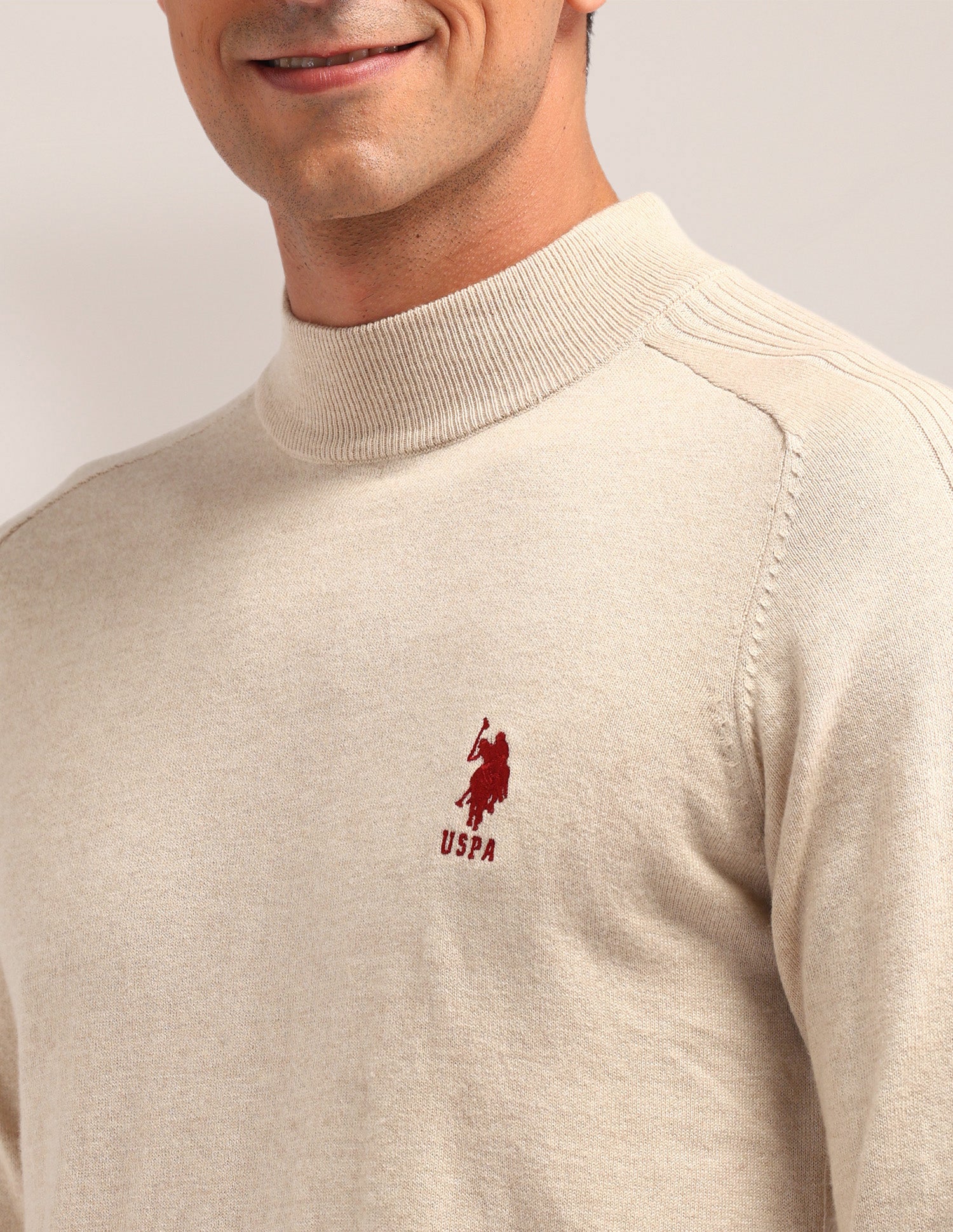 Textured Regular Fit Sweater Beige - U.S. Polo Assn. India | Large