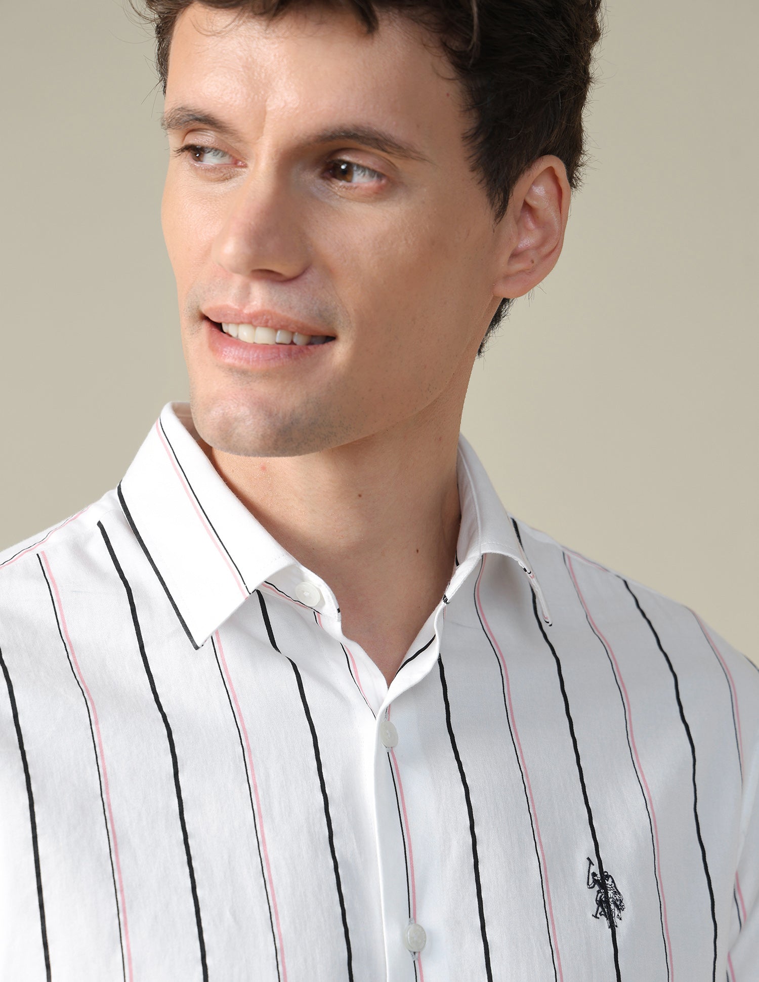 Vertical Striped Satin Shirt Pink - U.S. Polo Assn. India | Large