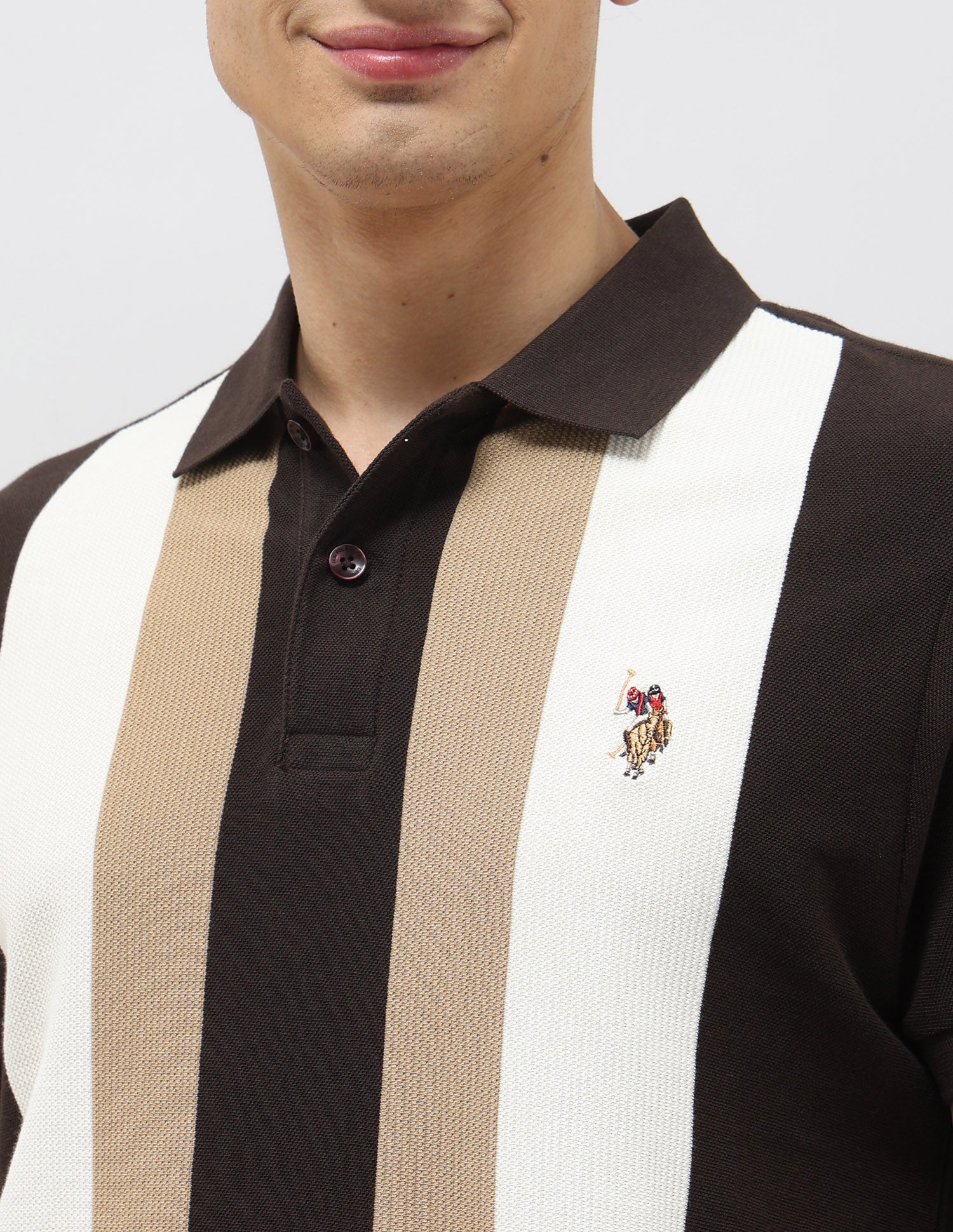 Vertical Striped Regular Fit Polo Shirt Dark Brown - U.S. Polo Assn. India | Large