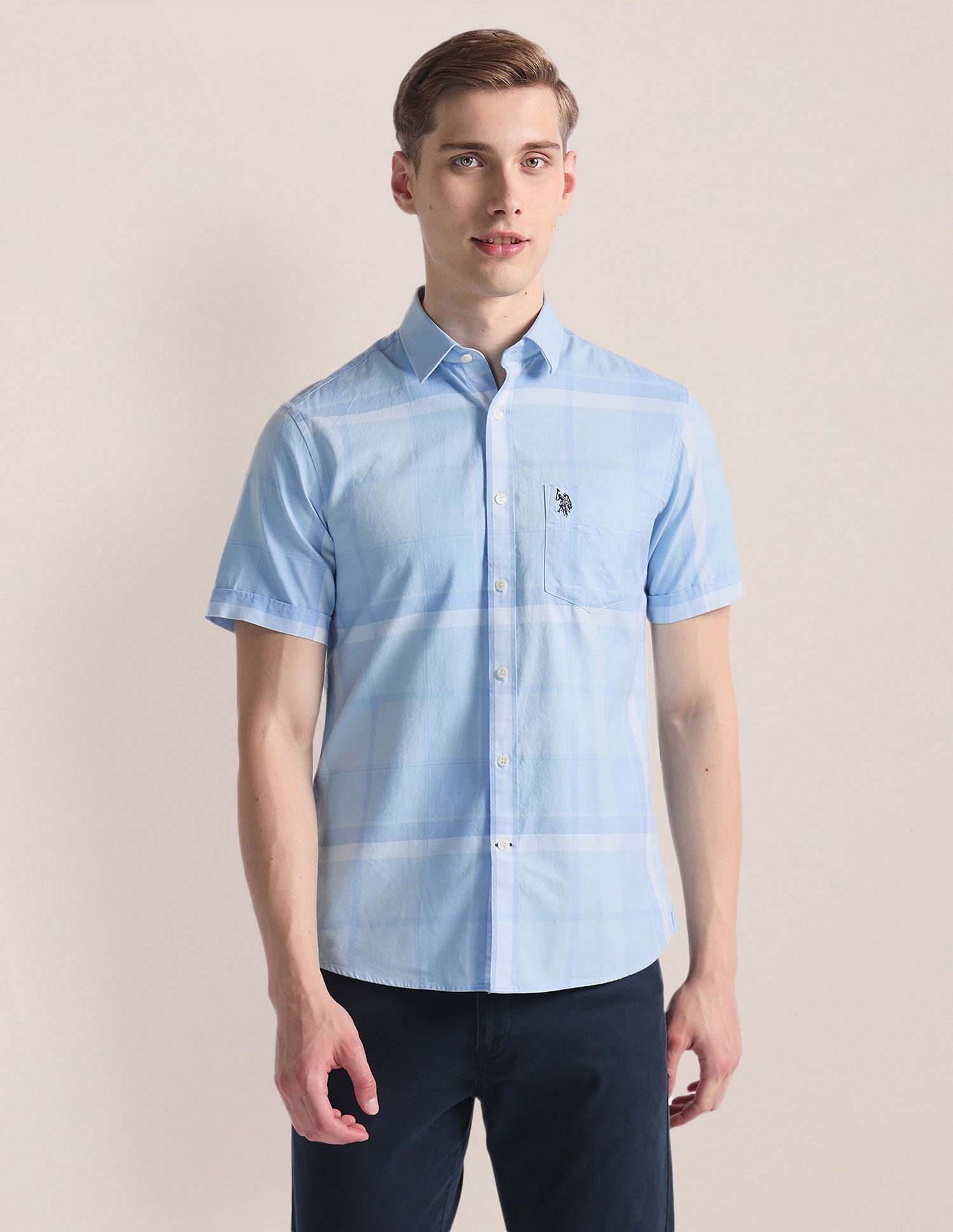 Spread Collar Dobby Shirt Blue - U.S. Polo Assn. India | Large