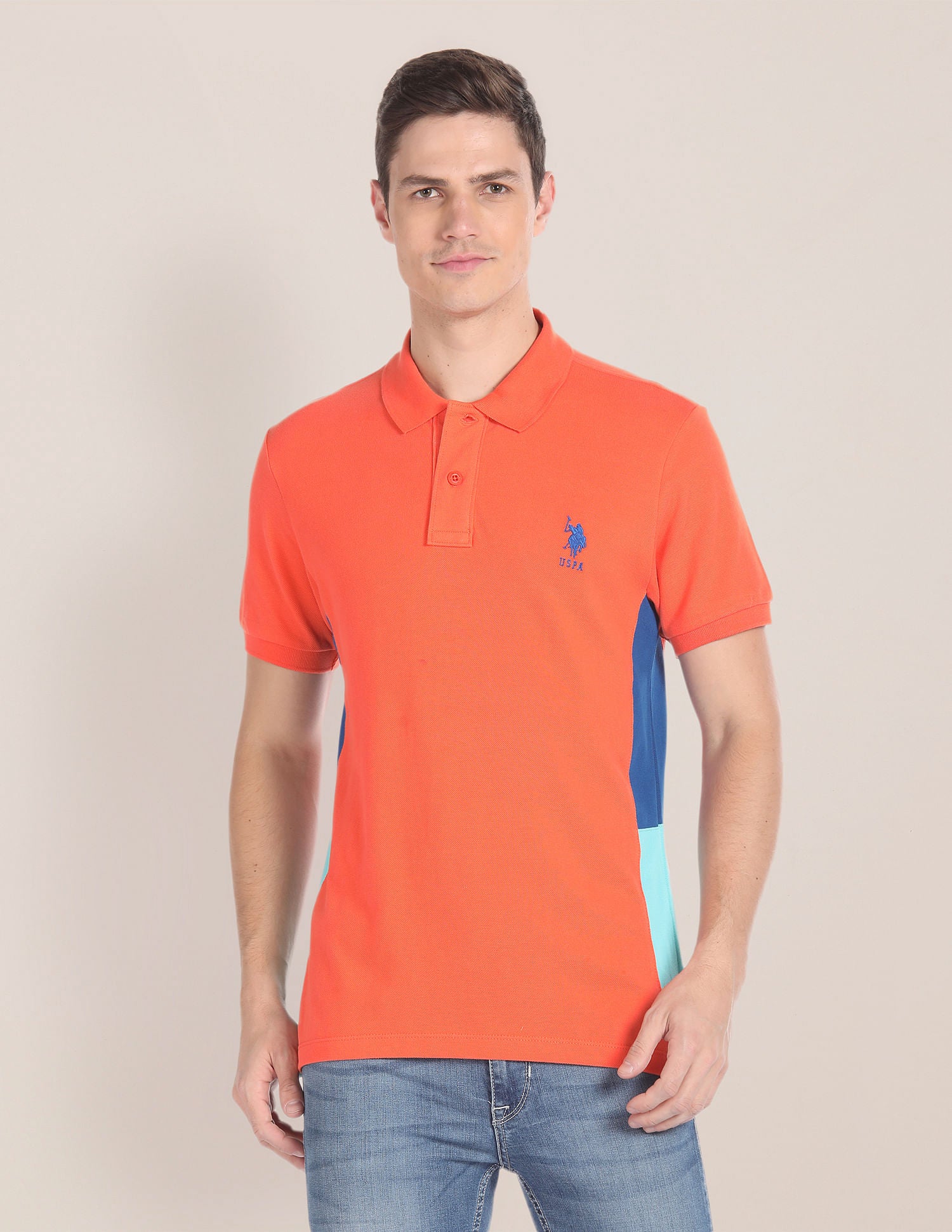 Colour Block Pique Polo Shirt Orange - U.S. Polo Assn. India | Large