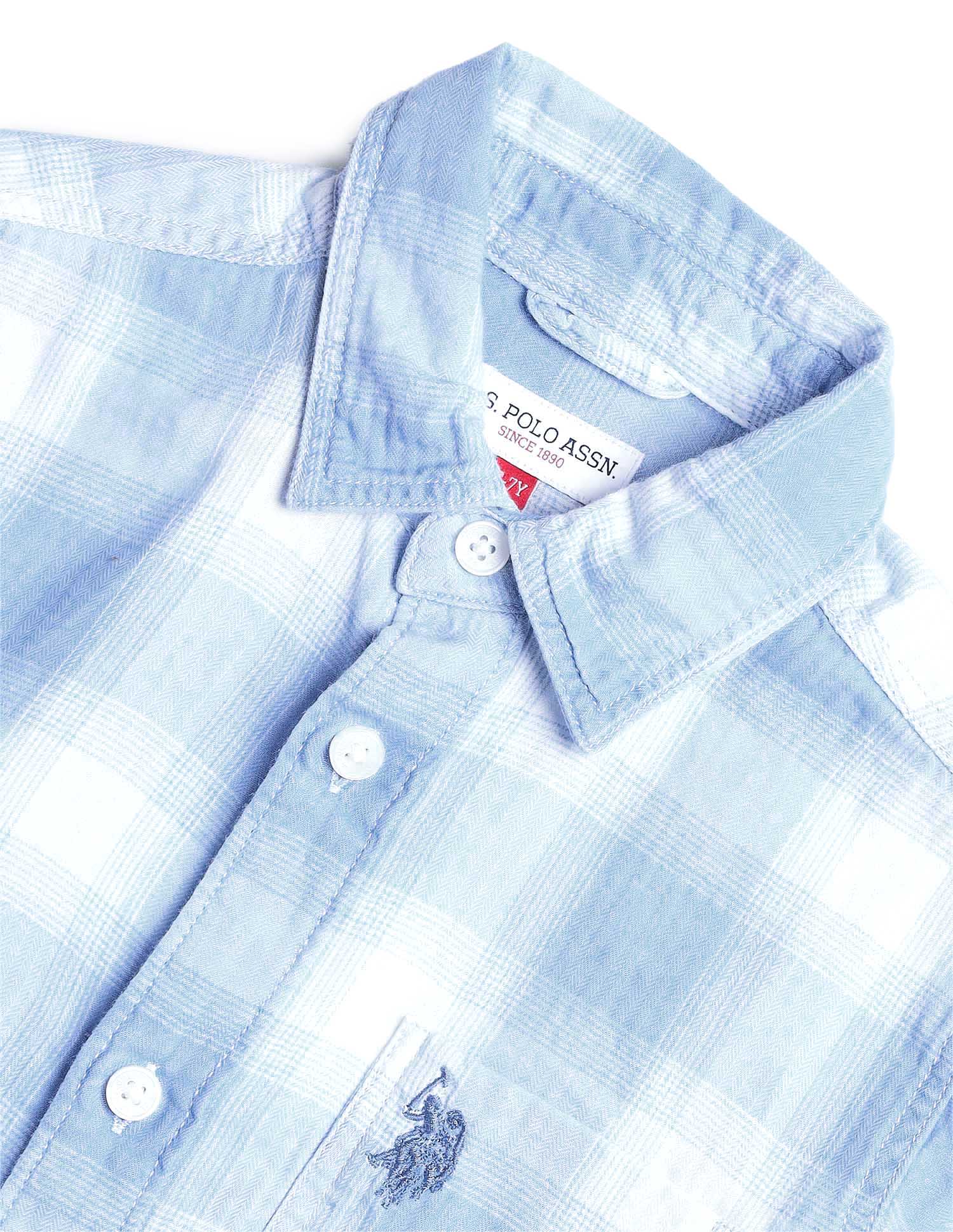 Boys Dobby Regular Fit Shirt Light Indigo - U.S. POLO ASSN. | Large