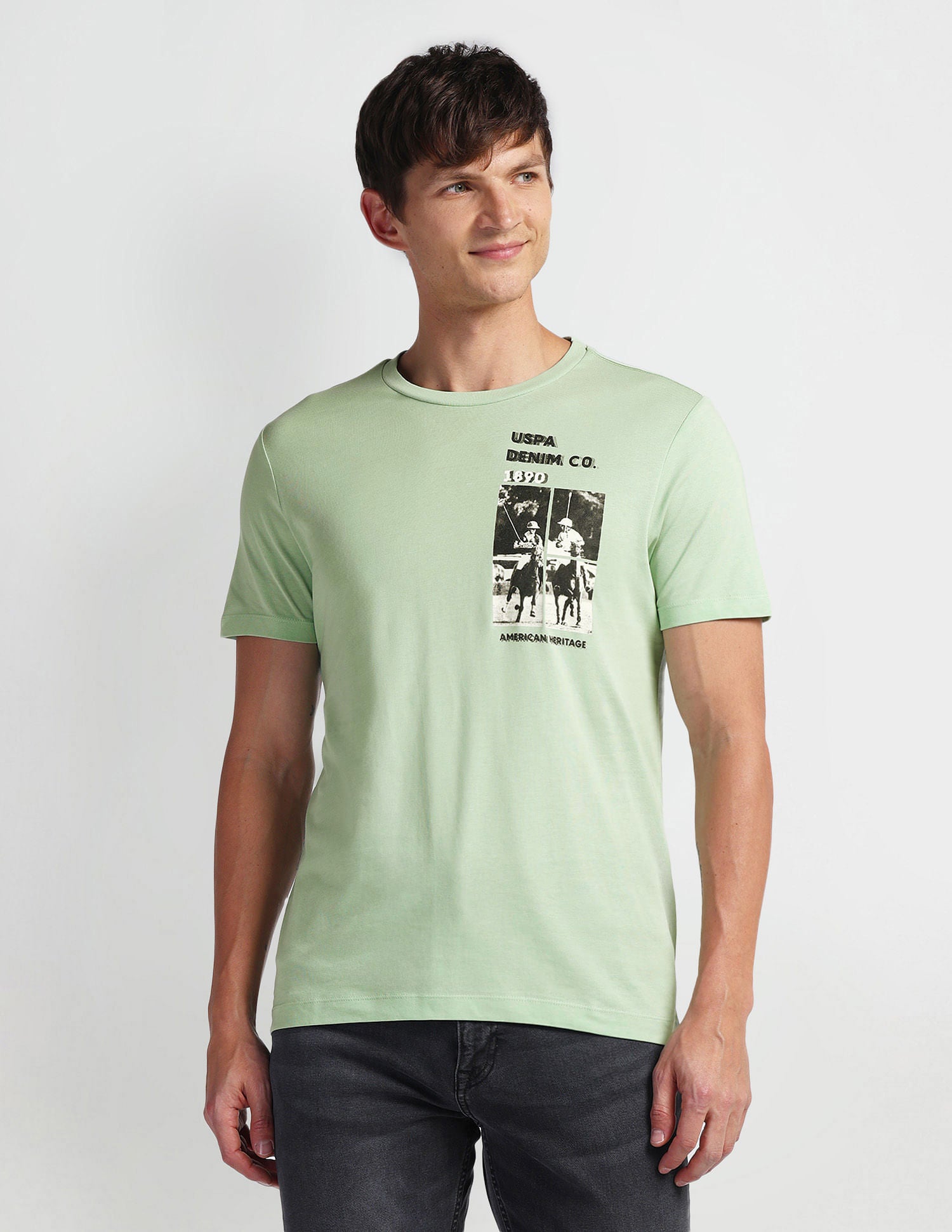 Brand Print Muscle Fit T-Shirt Light Green - U.S. Polo Assn. India | Large