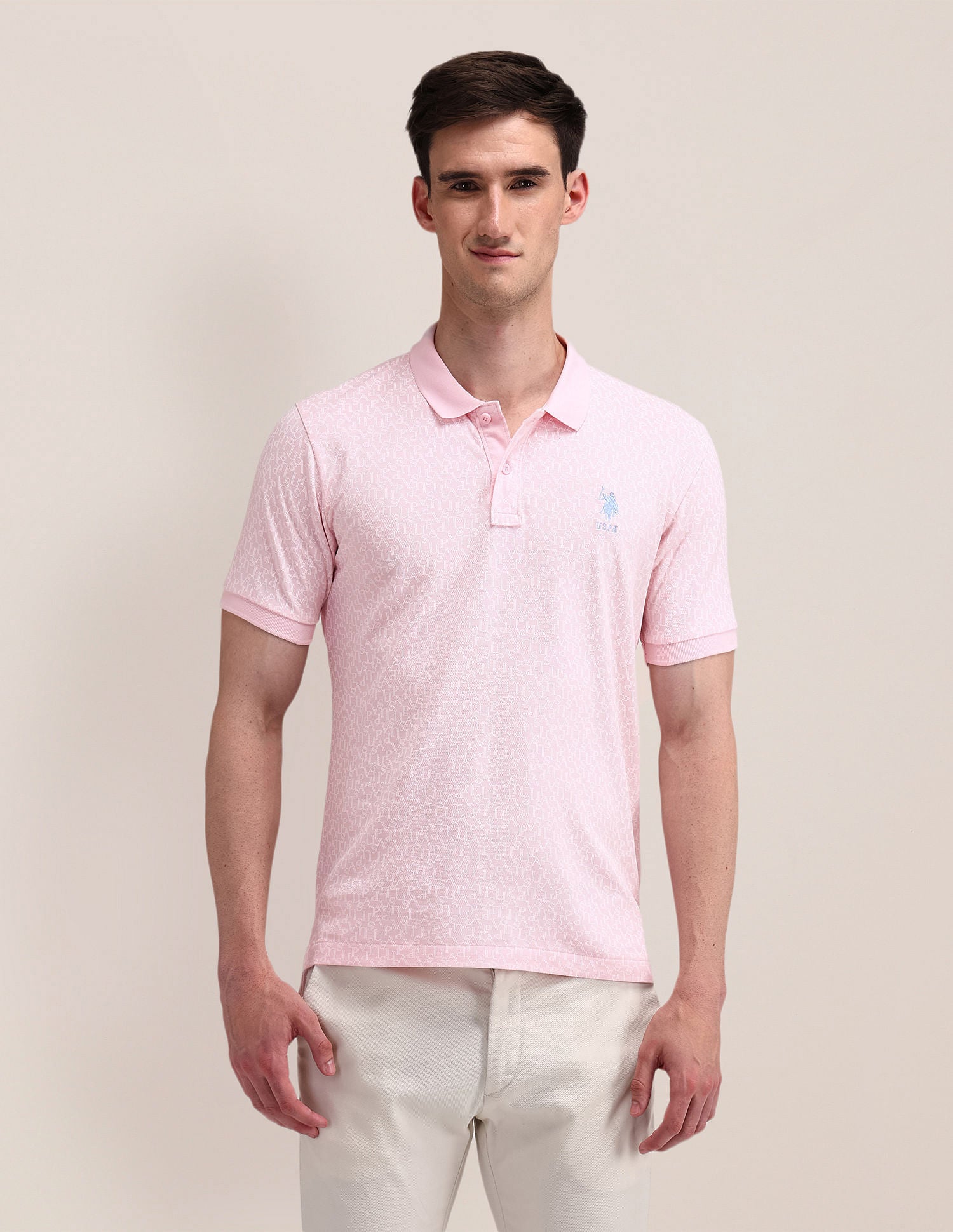 Slim Fit Printed Polo Shirt Pink - U.S. POLO ASSN. | Large