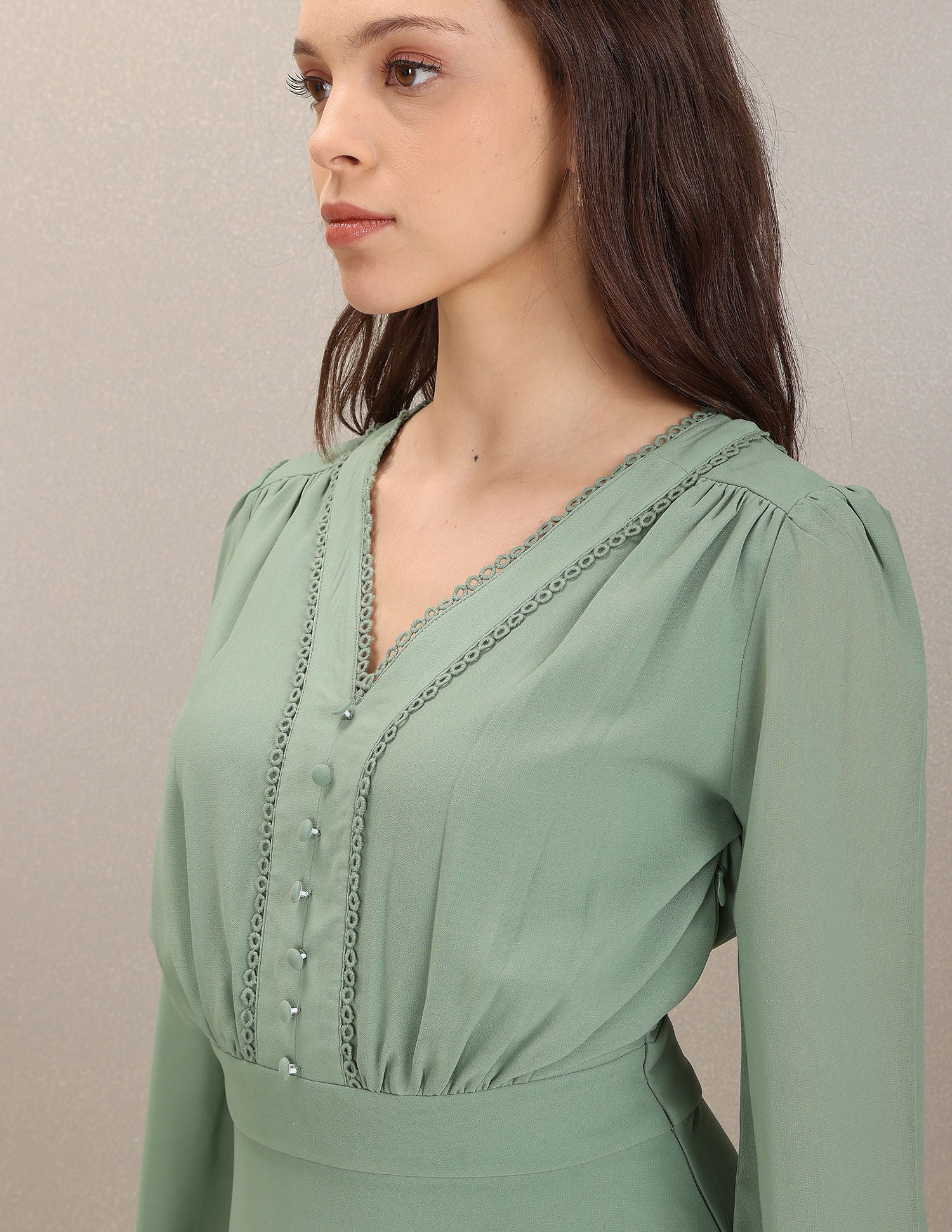 V-Neck Solid Empire Waist Dress Green - U.S. POLO ASSN. | Large