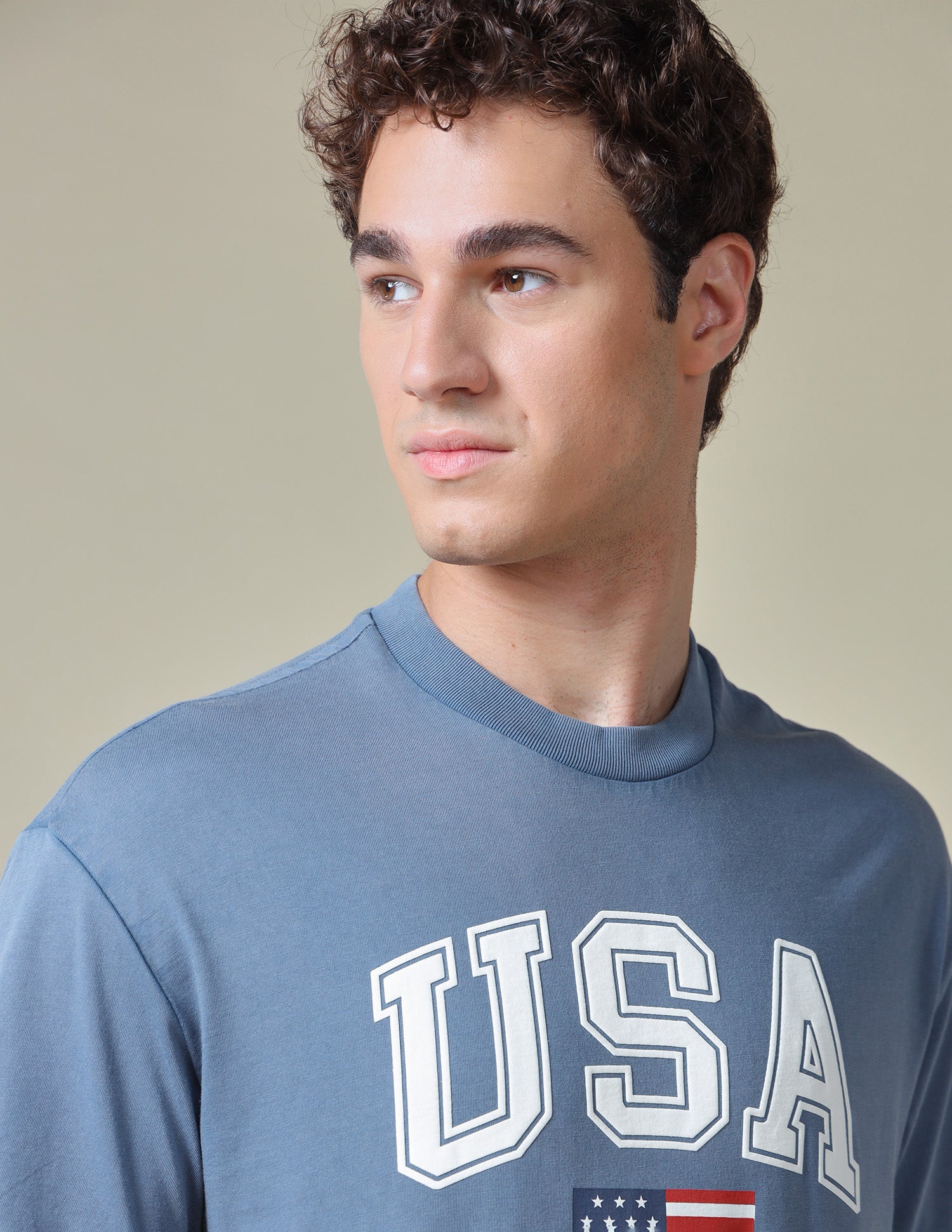 Typographic Brand Printed Relaxed Fit T-Shirt Blue - U.S. Polo Assn. India | Large