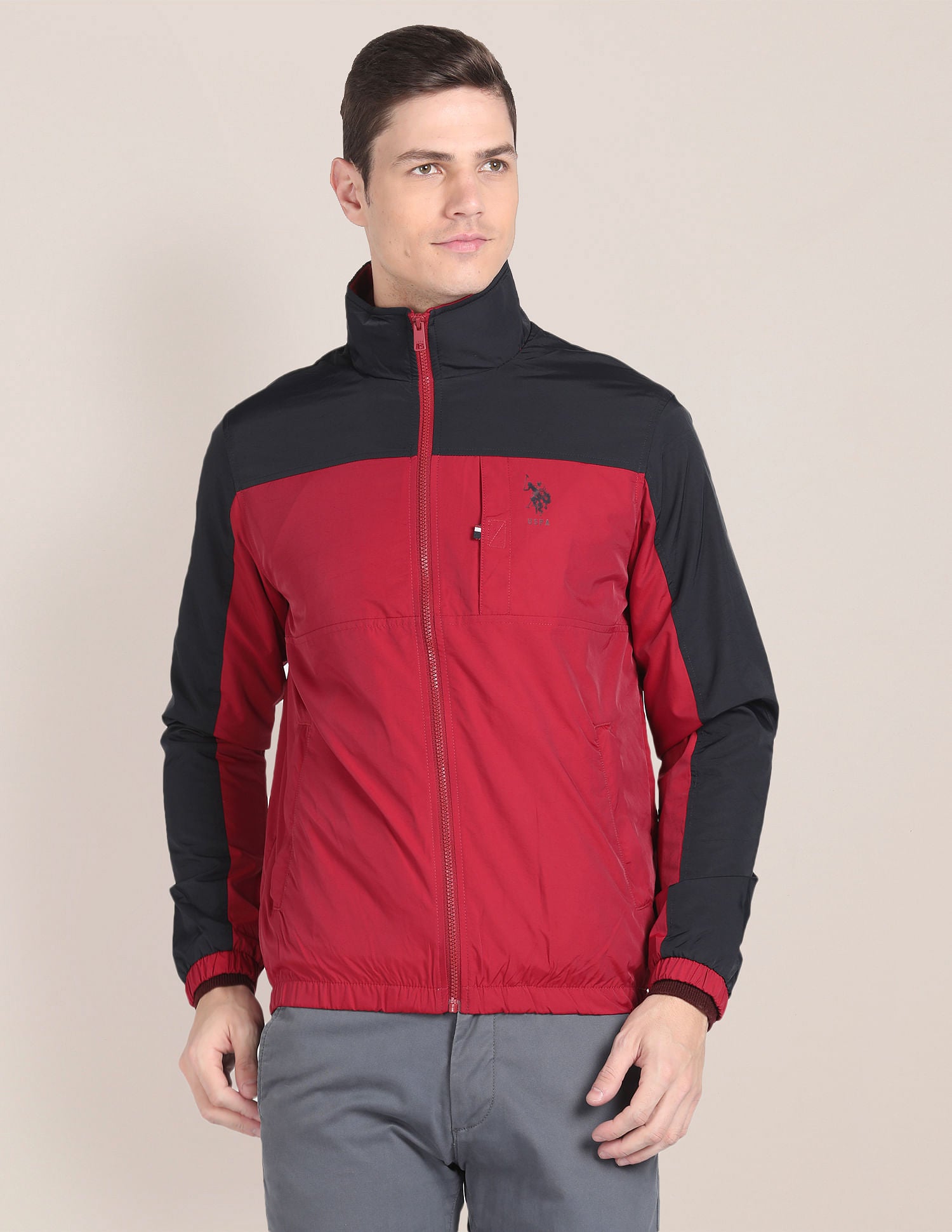Colour Block Windcheater Jacket Red - U.S. Polo Assn. India | Large