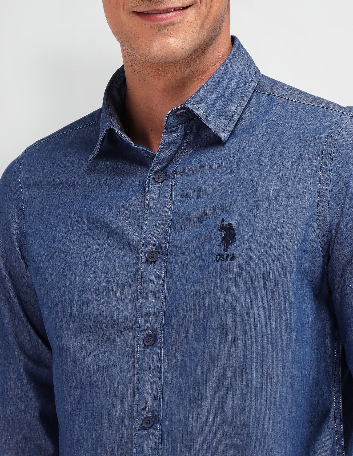 Slim Fit Chambray Shirt Dark Indigo - U.S. POLO ASSN. | Large