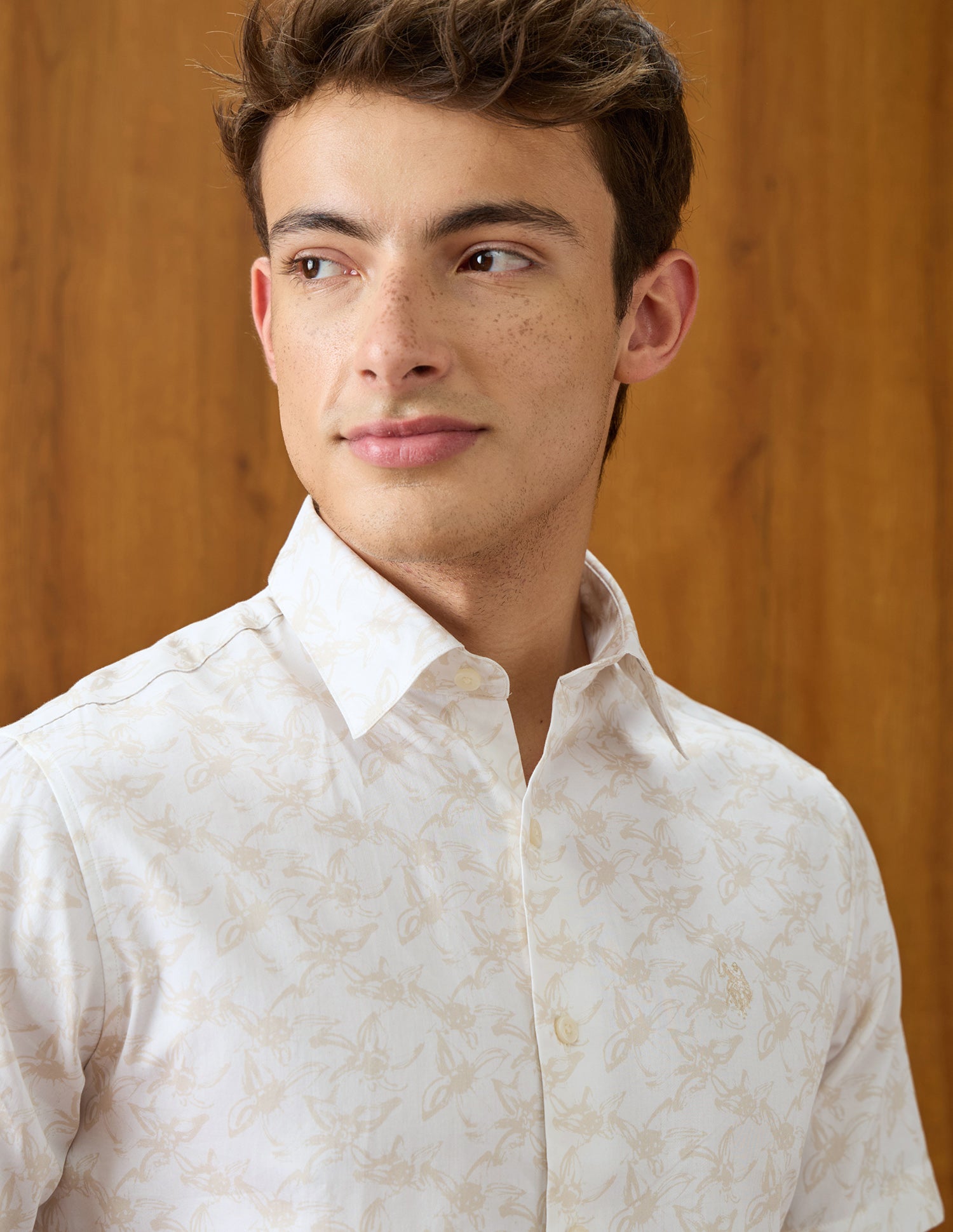 Floral Printed Satin Shirt Beige - U.S. Polo Assn. India | Large