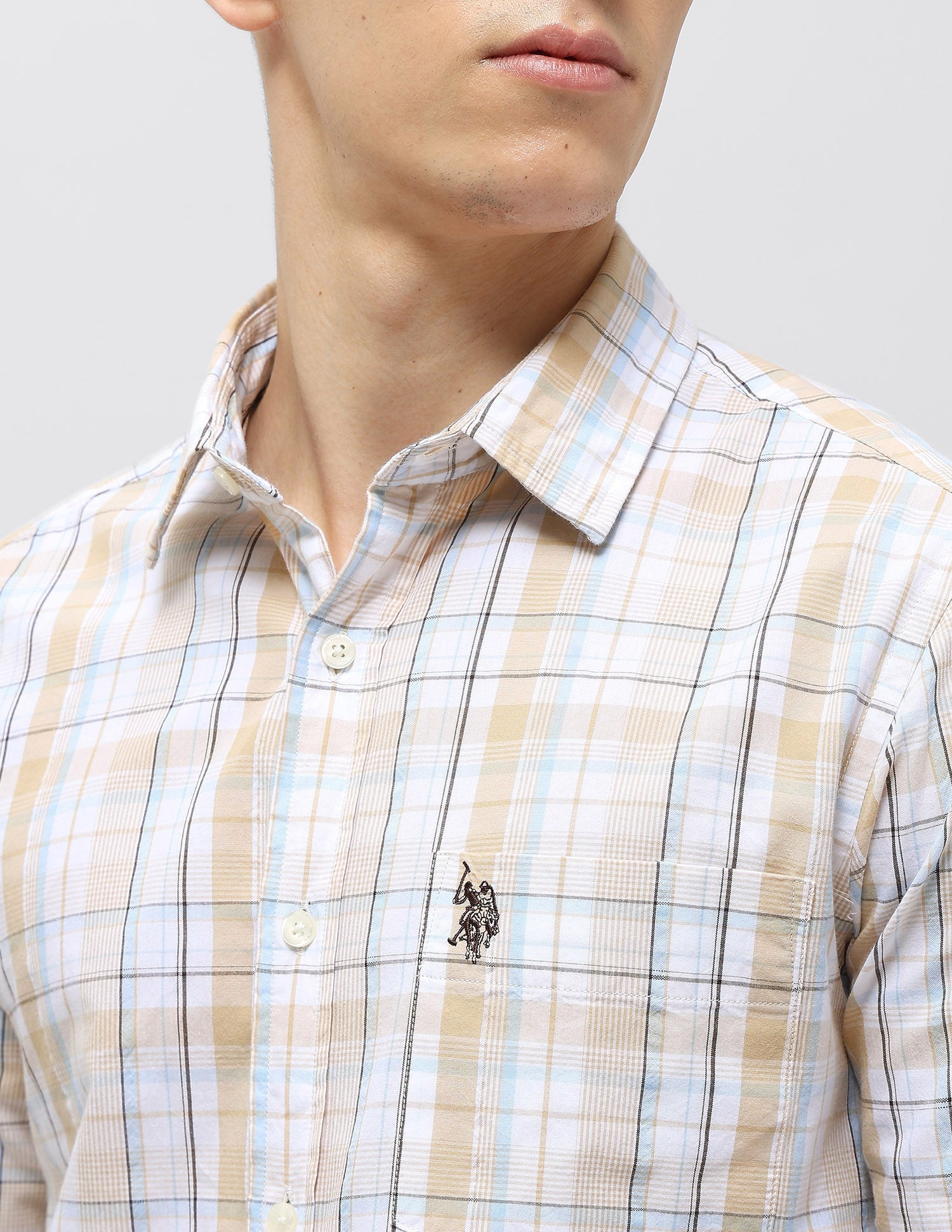 Tartan Checked Seersucker Shirt Mustard - U.S. Polo Assn. India | Large