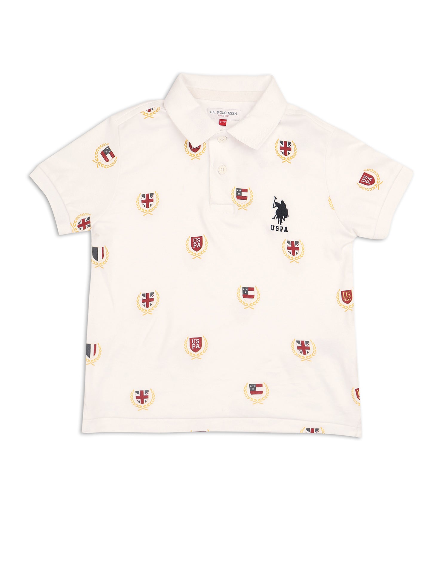 Boys Brand Printed Regular Fit Polo Shirt White - U.S. POLO ASSN. | Large