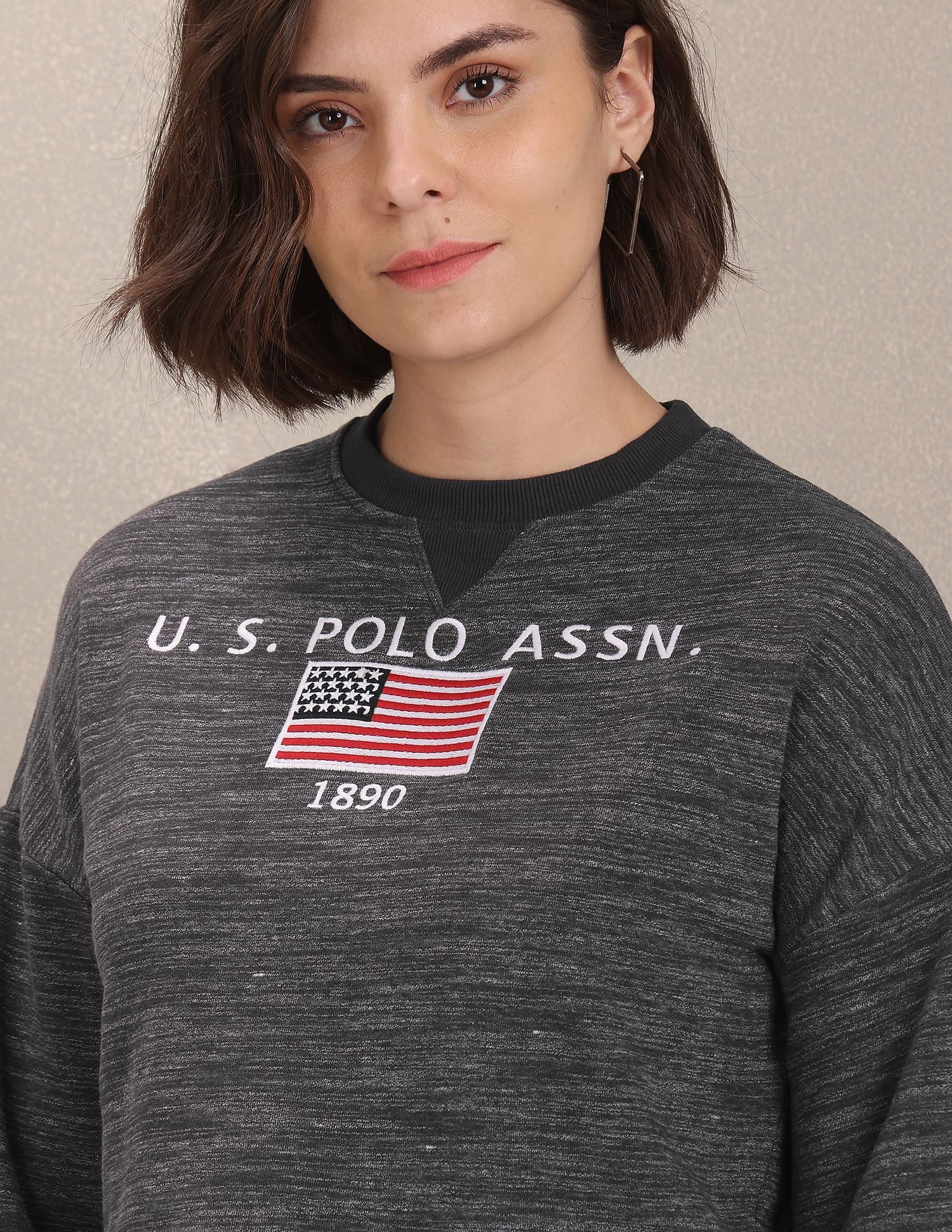 Heathered Embroidered Sweatshirt Dark Grey - U.S. Polo Assn. India | Large